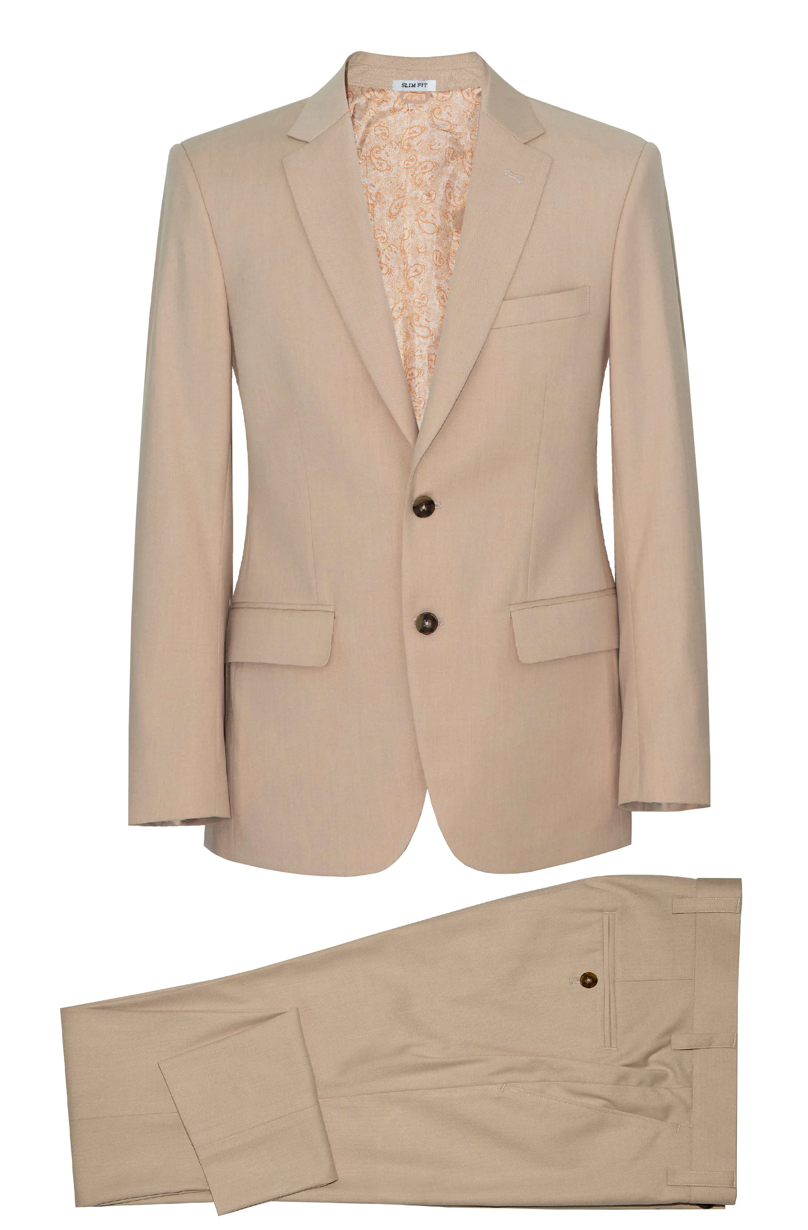 120's WOOL NOTCH LAPEL SAND SLIM-FIT SUIT FOR MEN