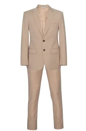 120's WOOL NOTCH LAPEL SAND SLIM-FIT SUIT FOR MEN