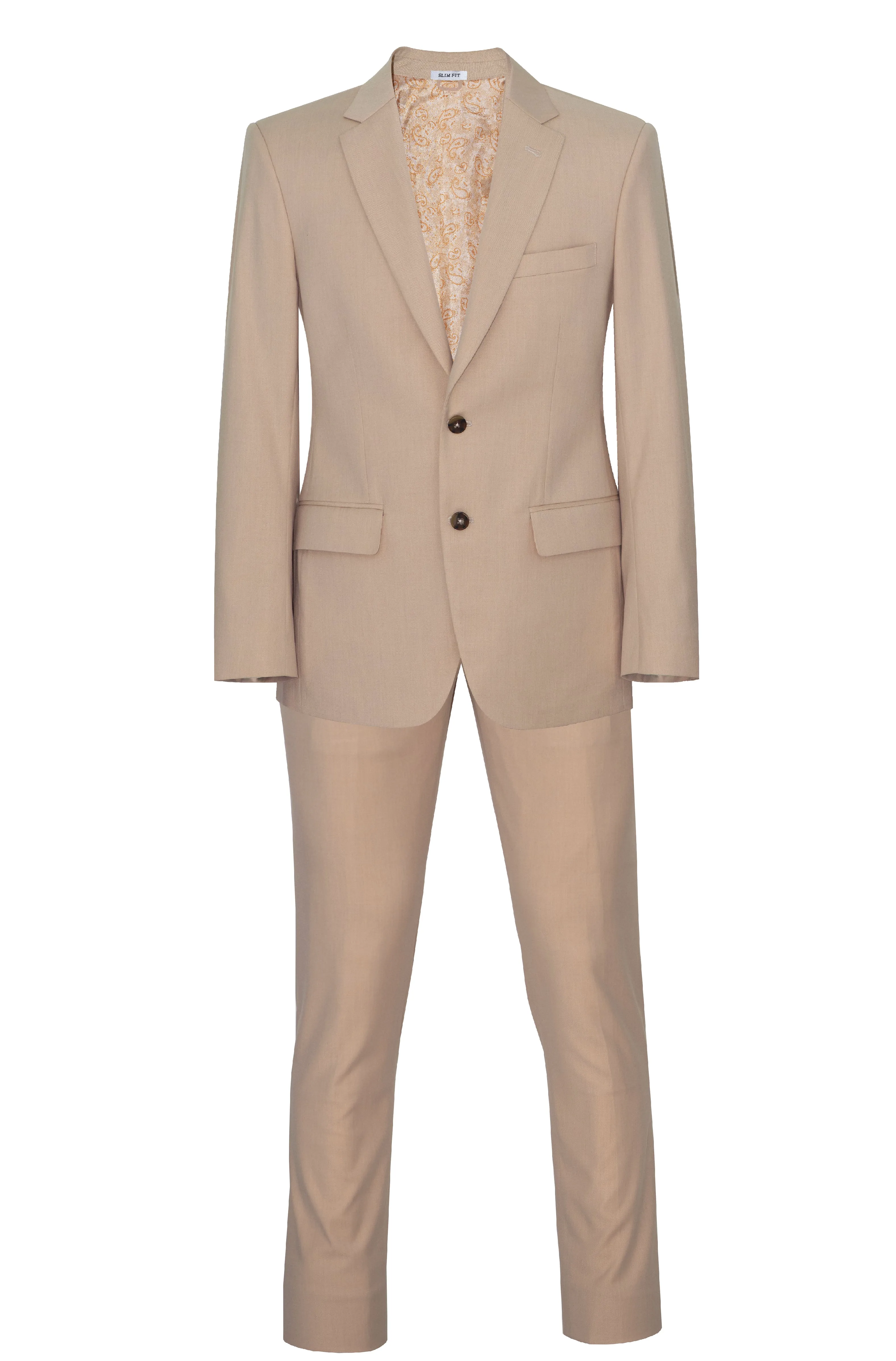 120's WOOL NOTCH LAPEL SAND SLIM-FIT SUIT FOR MEN