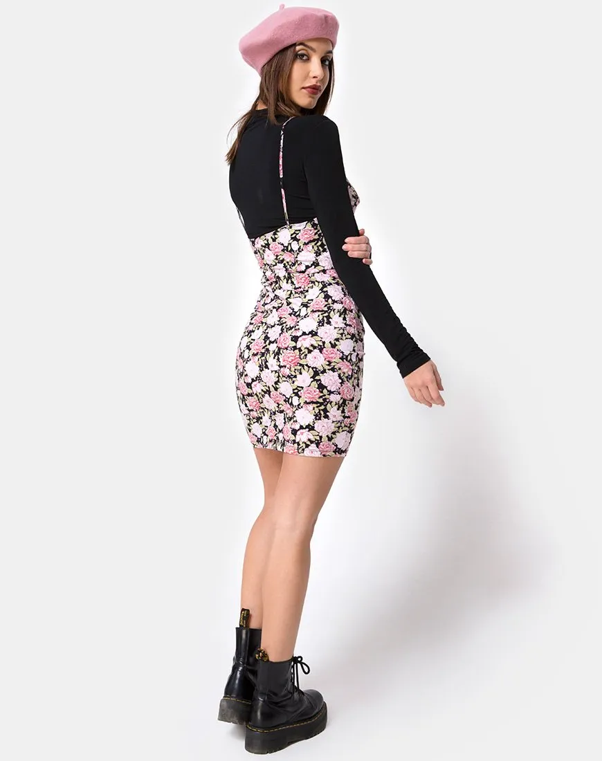 Alvina Bodycon Dress in Bloom Floral Black Base