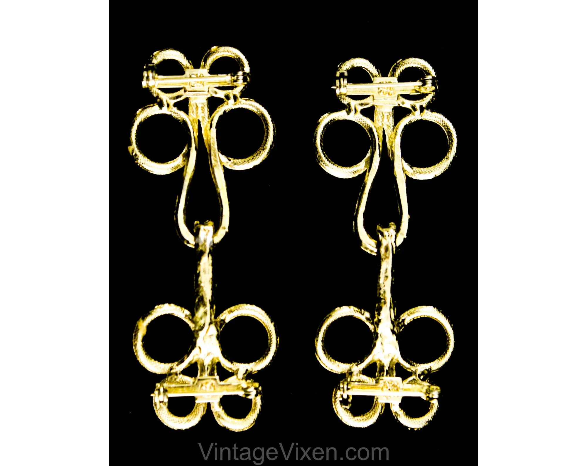 Asian Style Frog Closures Scatter Pin Set - 1950s 60s Functional Metal Hook and Eye Pairs - 4 Piece Gold Brooches - Unique Garment Closures