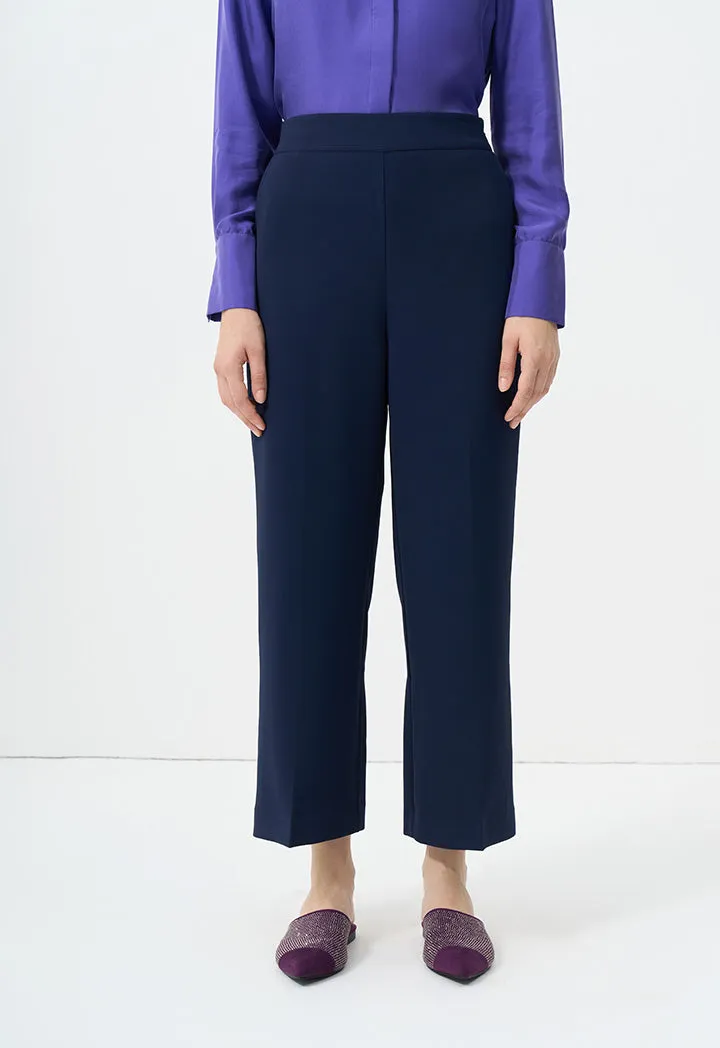Choice Wide Leg Solid Trousers Navy