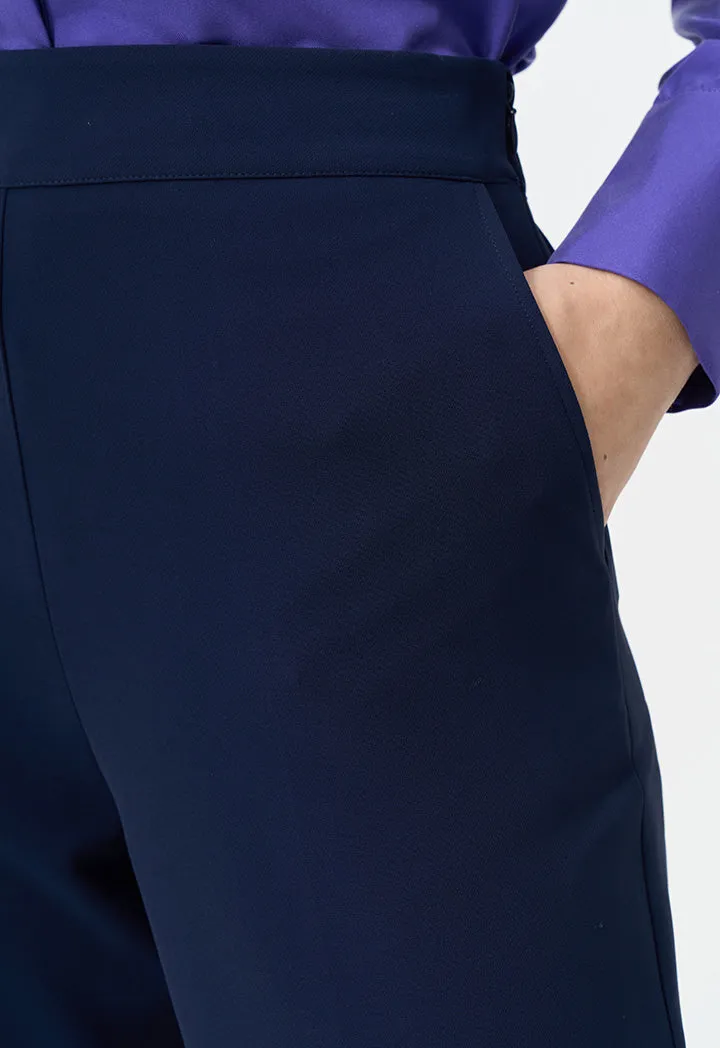 Choice Wide Leg Solid Trousers Navy