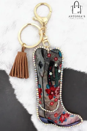 Crystal Trimmed Western Cowboy Boot Keychain