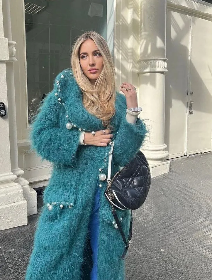 CULT MIA X LALO PEARL EMBROIDERED MOHAIR COAT