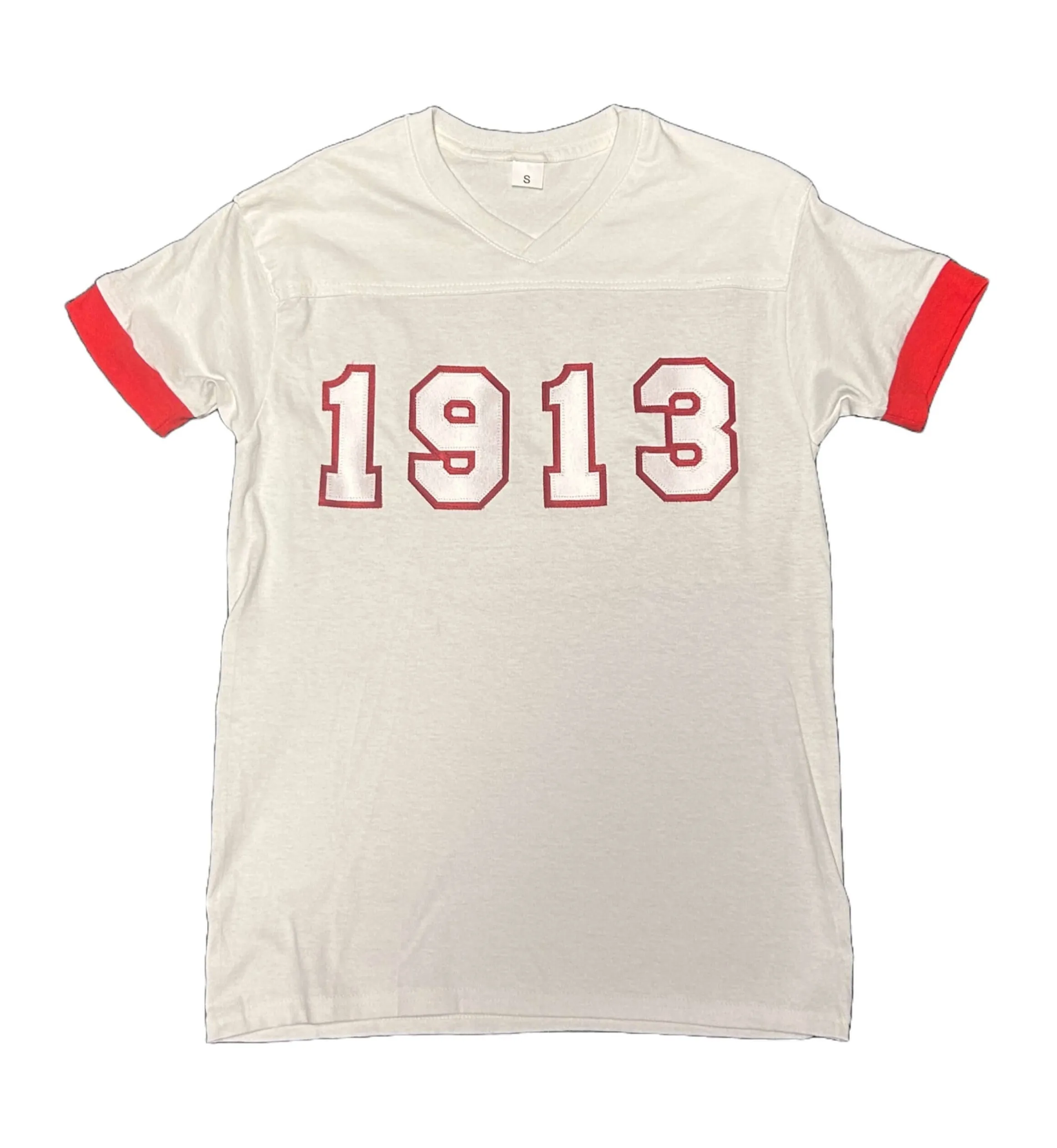 Delta T-Shirt - Classic 1913 Embroidered White T-Shirt with Red Trim