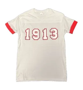 Delta T-Shirt - Classic 1913 Embroidered White T-Shirt with Red Trim