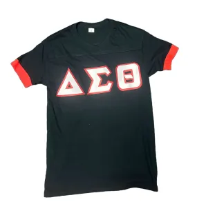 Delta T-Shirt - Classic Greek Letter Embroidered Black Shirt Red Trim