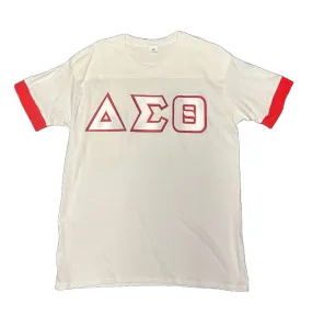 Delta T-Shirt - Classic Greek Letter Embroidered White T-Shirt with Red Trim