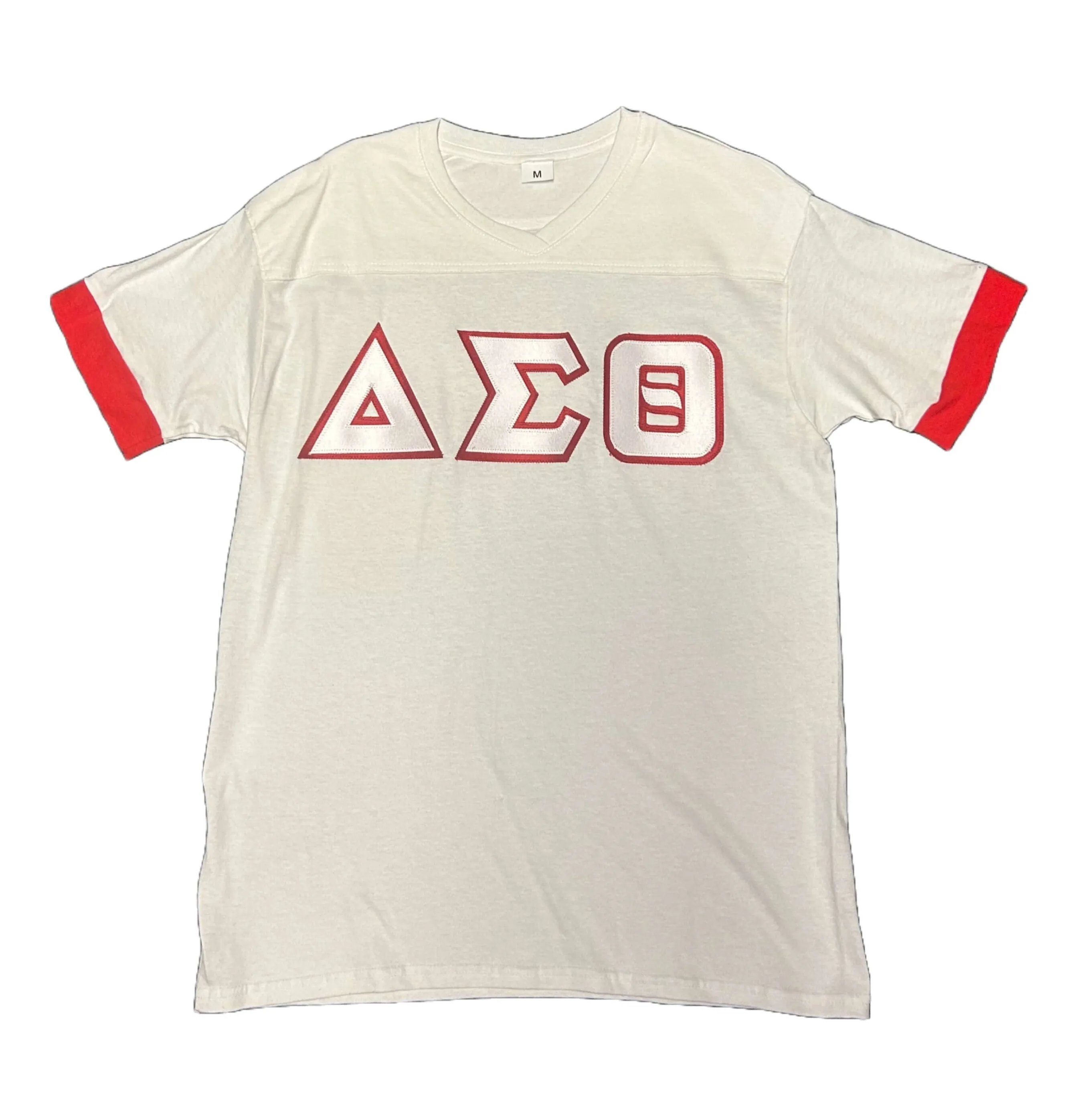 Delta T-Shirt - Classic Greek Letter Embroidered White T-Shirt with Red Trim