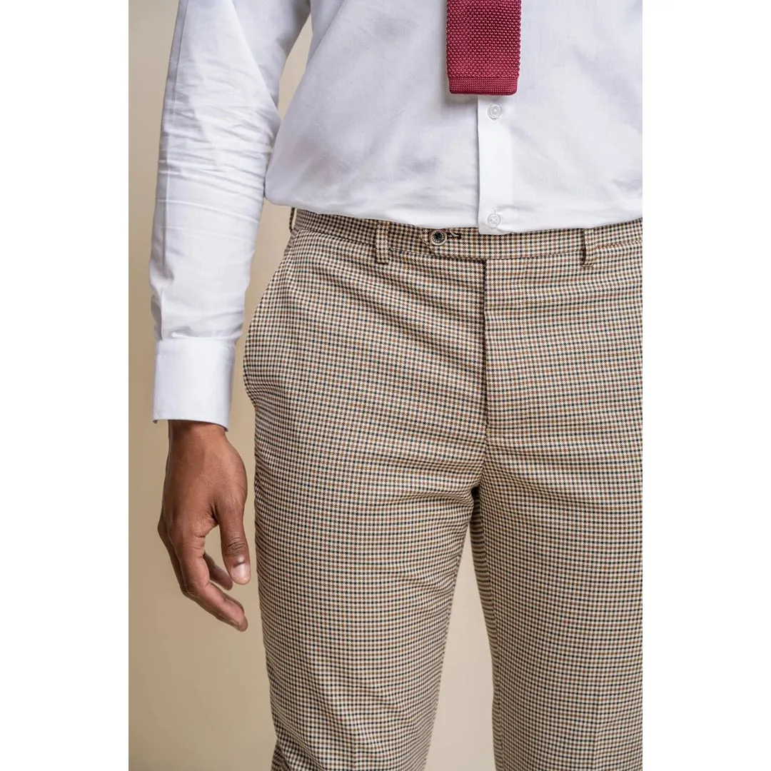 Elwood - Men's Beige Check Houndstooth Trousers