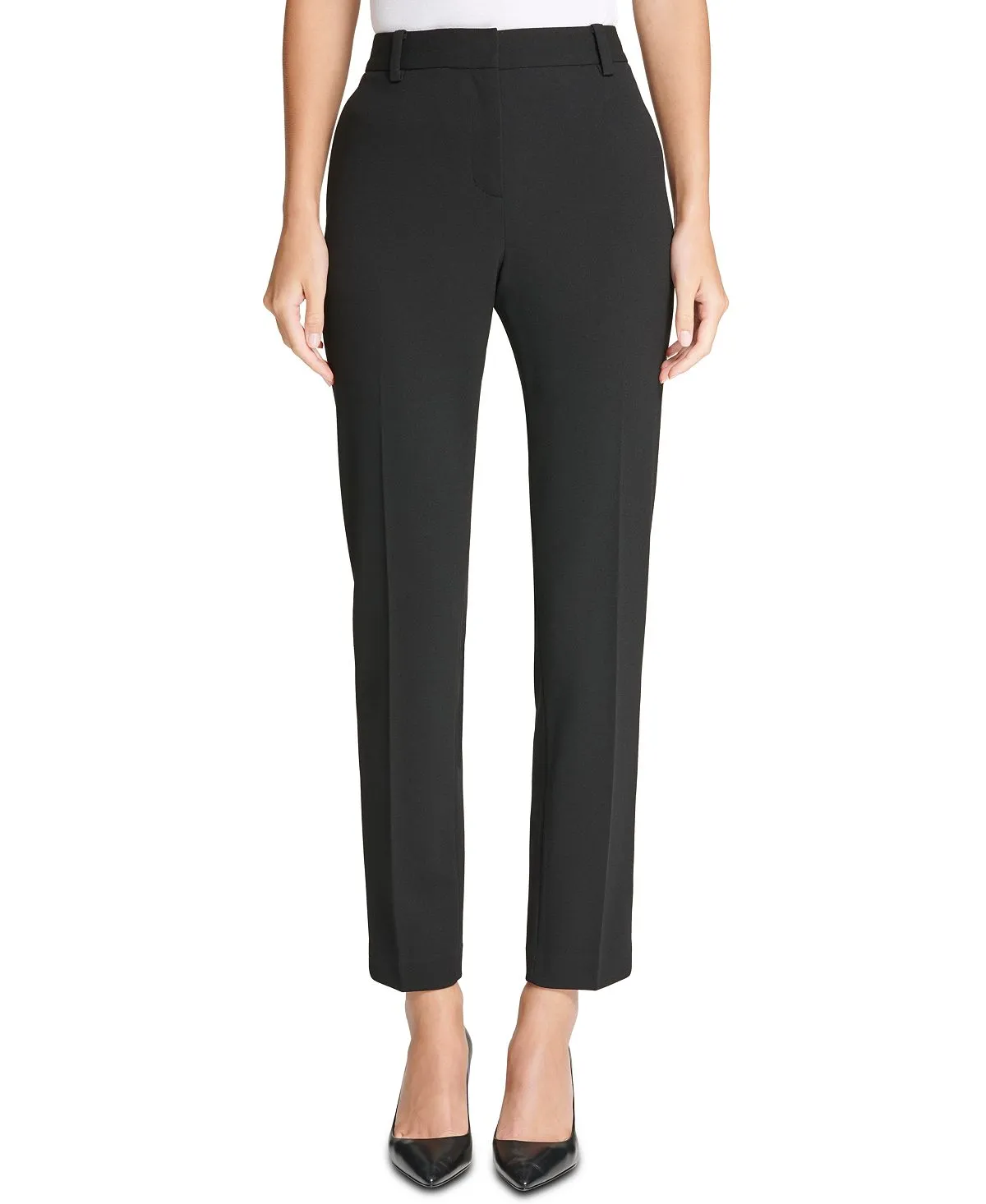 Essex DKNY Stretch Crepe Straight Leg Pants, Black