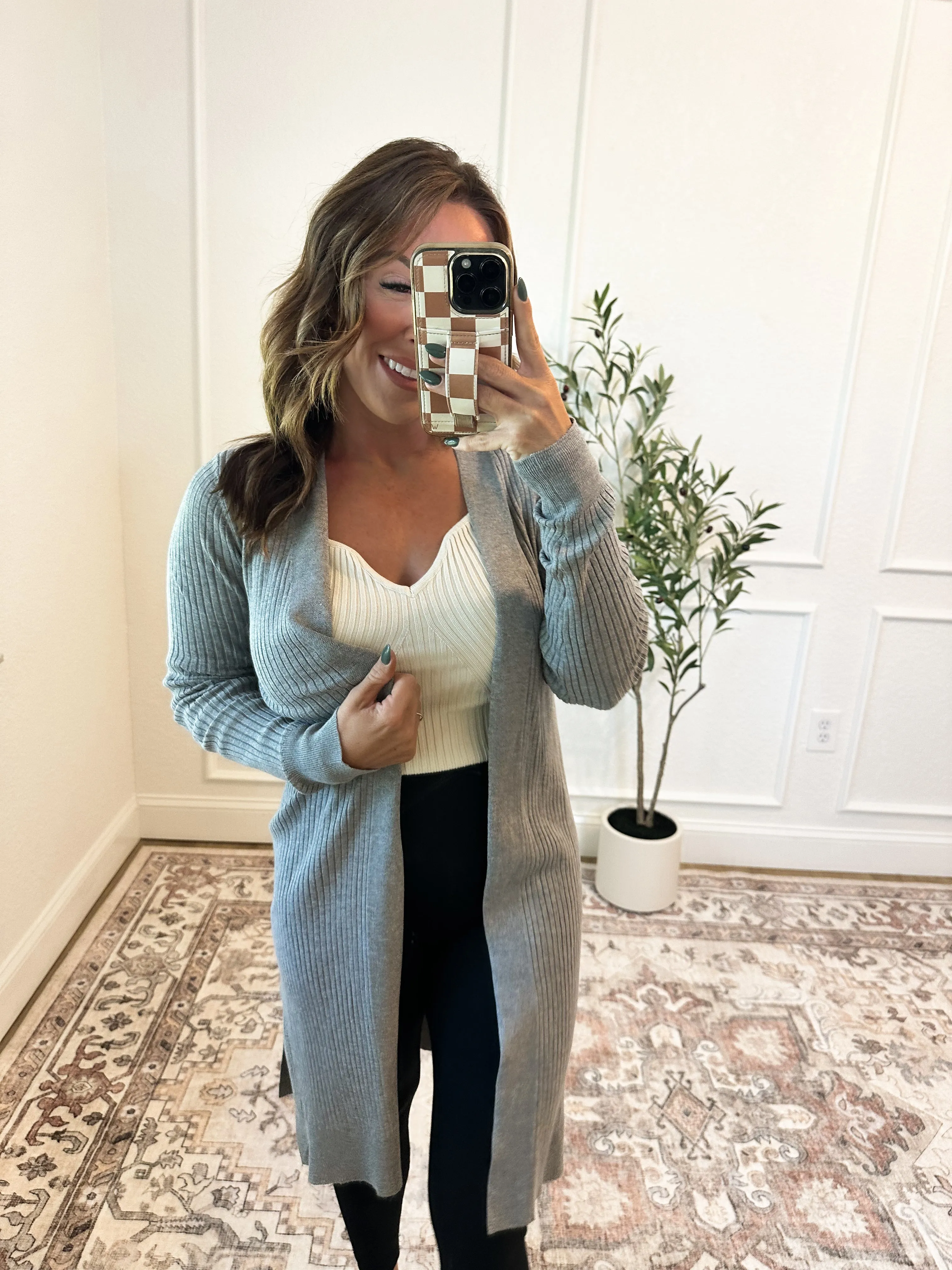 Fashionably Late Duster Cardigan - Gray