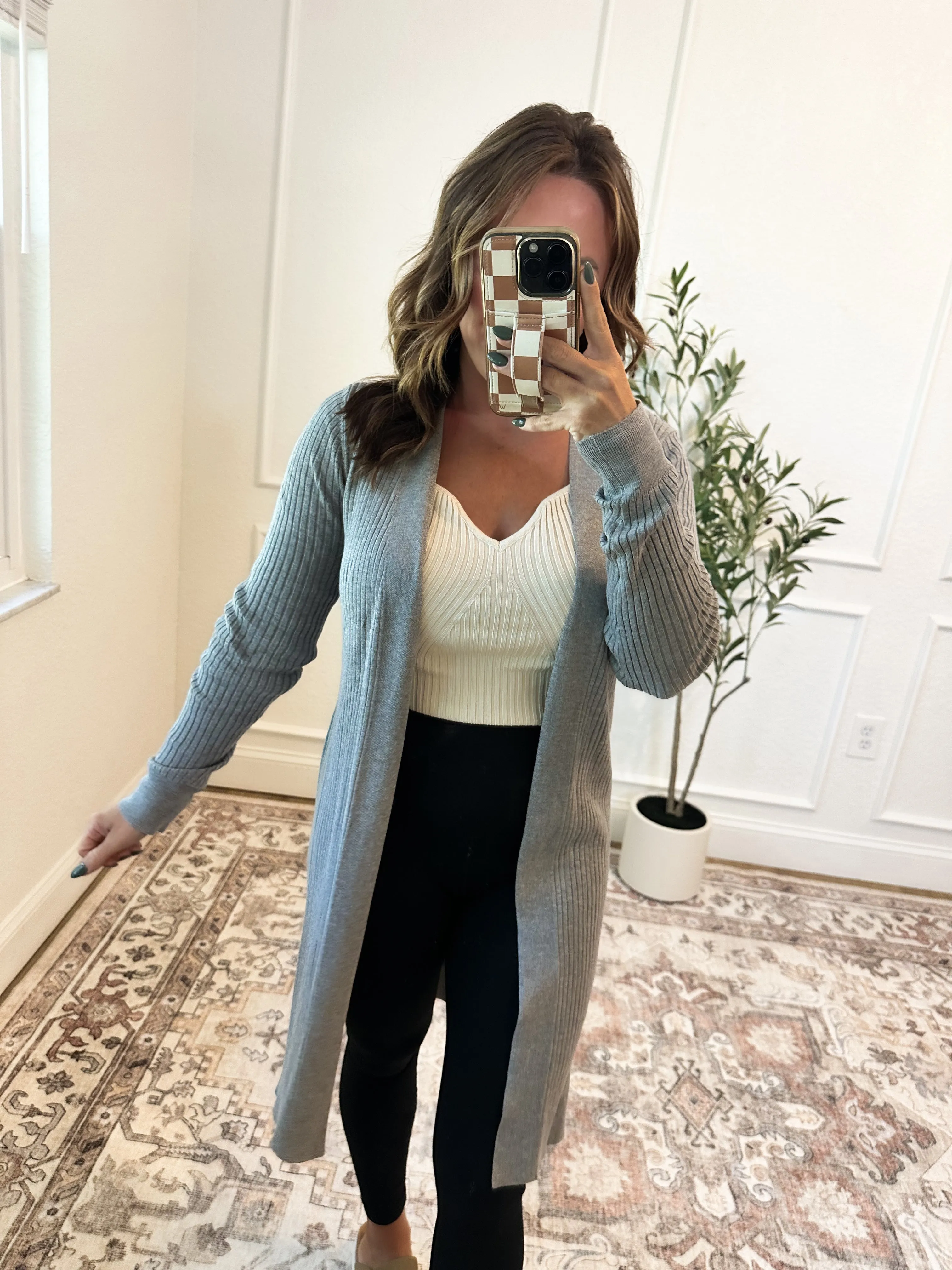 Fashionably Late Duster Cardigan - Gray