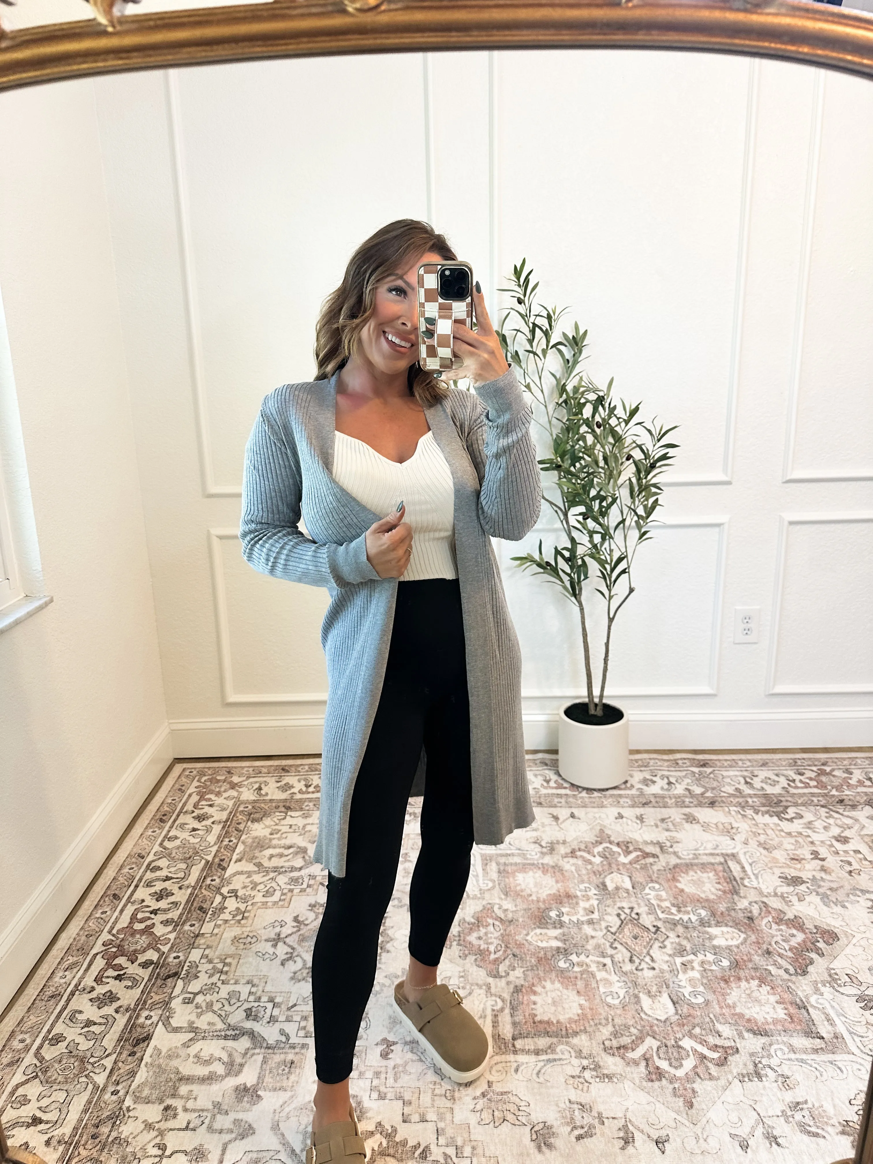 Fashionably Late Duster Cardigan - Gray