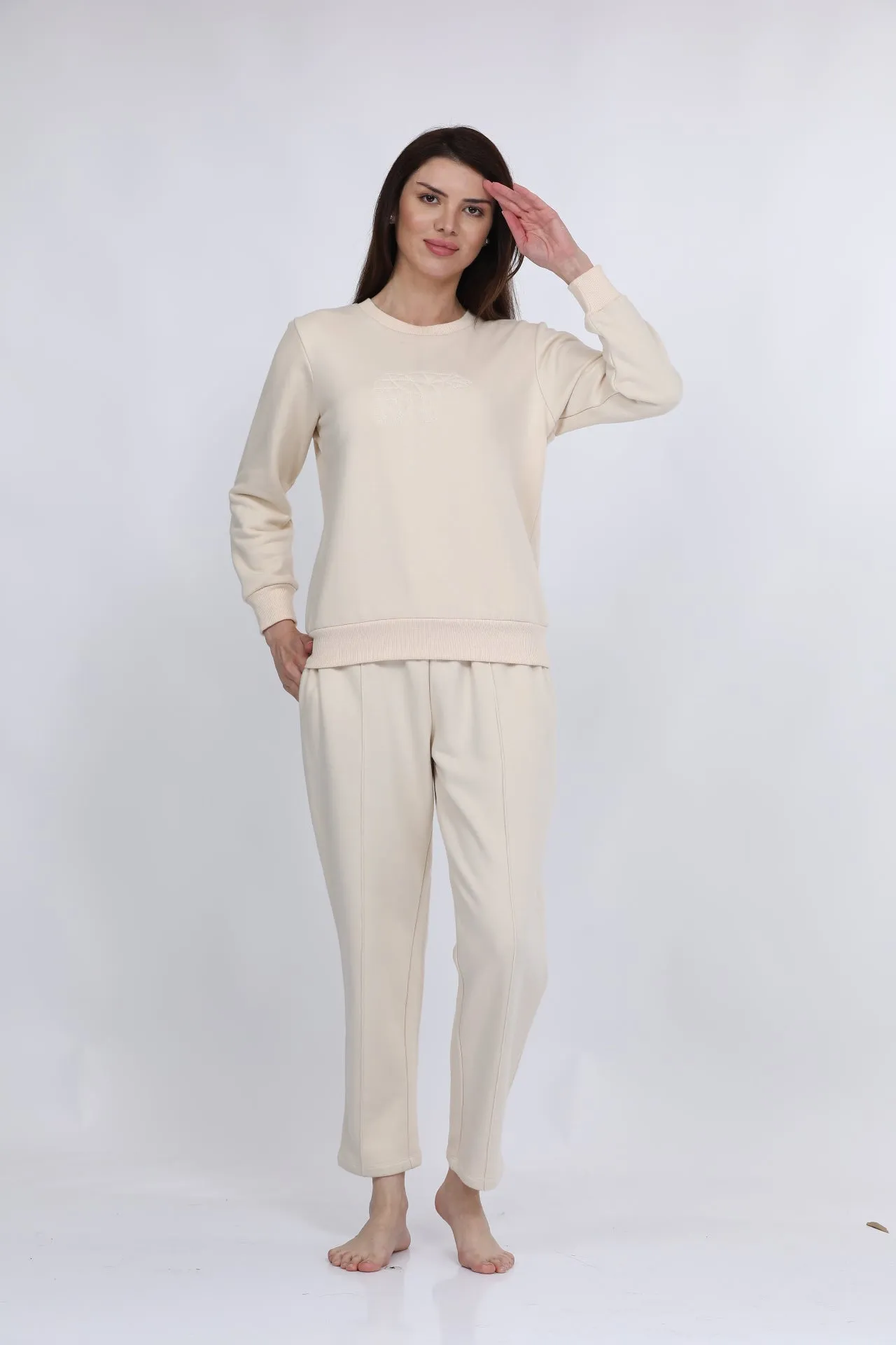 Fleece Winter Off-White Co-ord Set