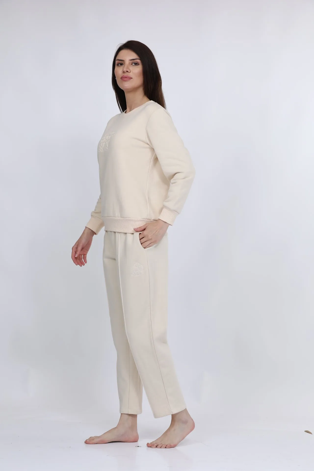 Fleece Winter Off-White Co-ord Set