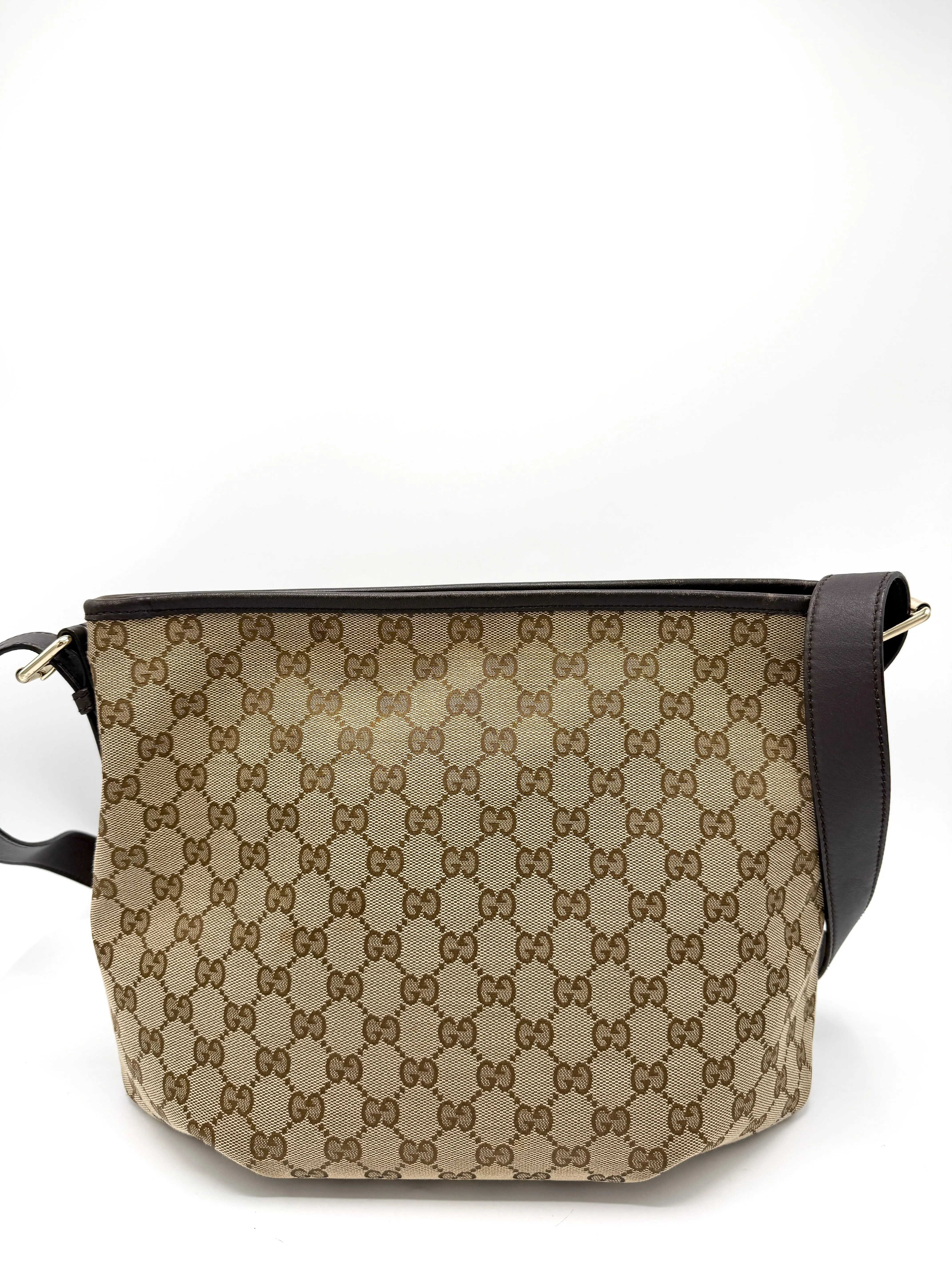 GG Brown Leather Trimmed Zip Crossbody