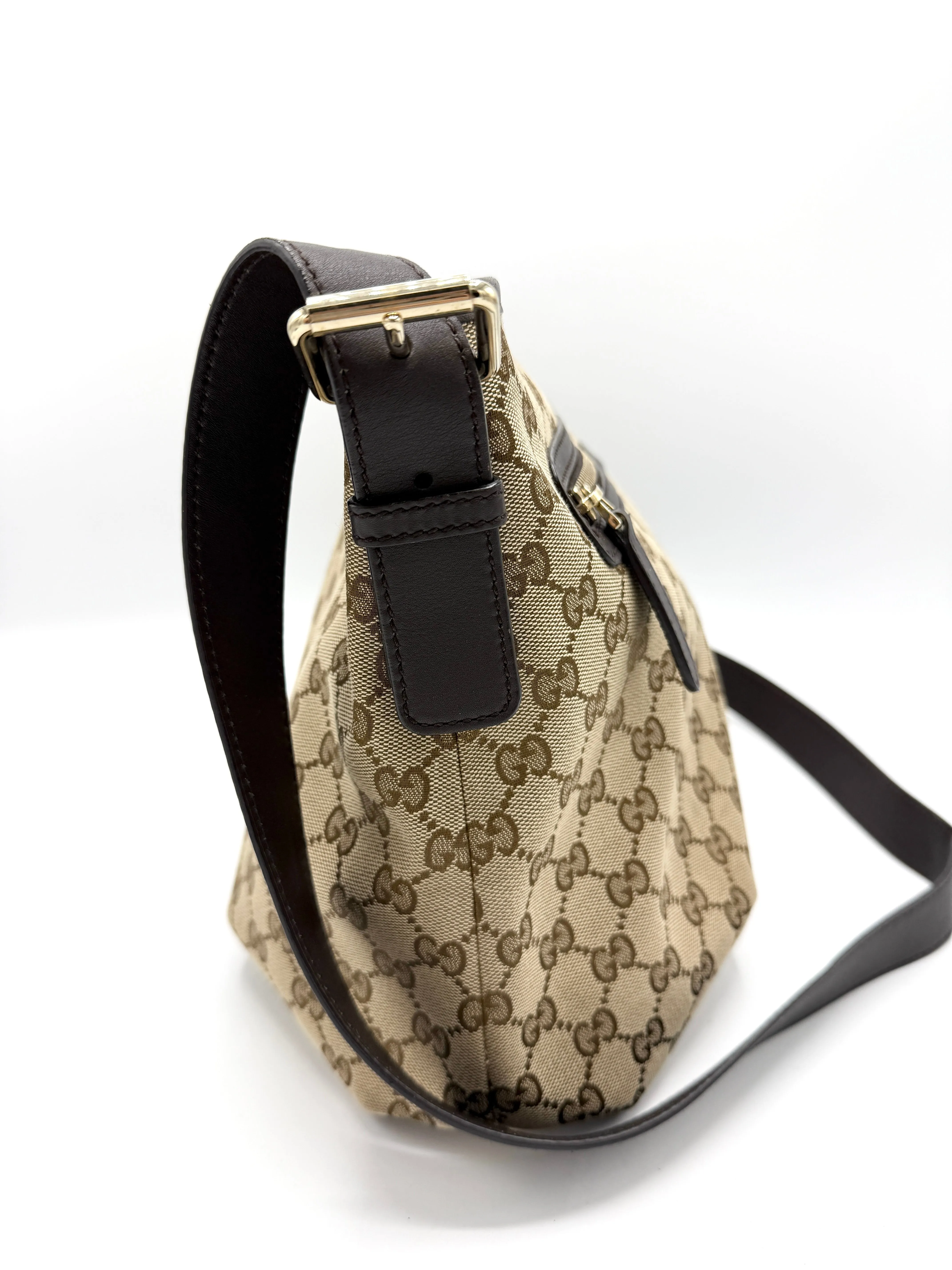 GG Brown Leather Trimmed Zip Crossbody