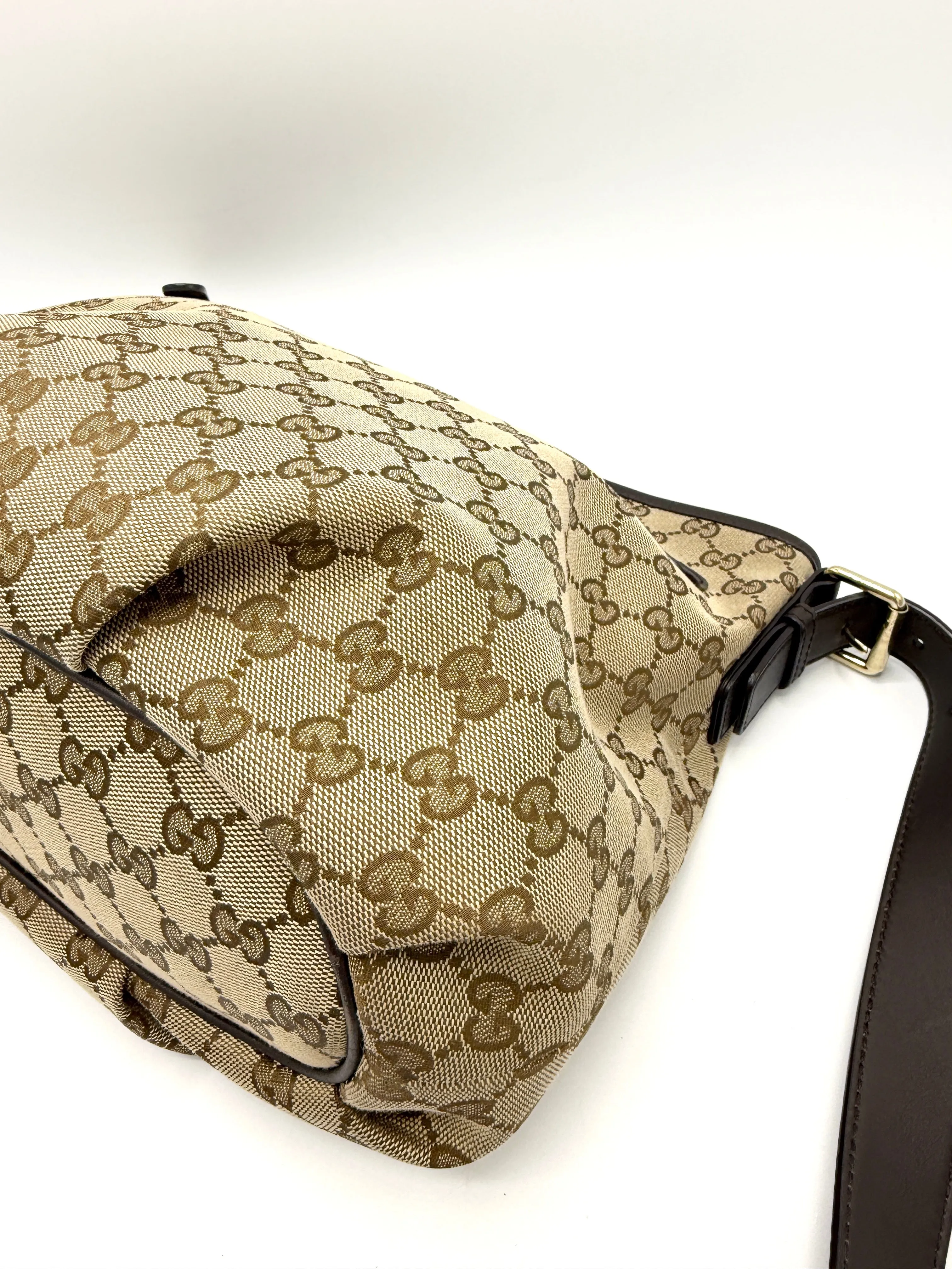 GG Brown Leather Trimmed Zip Crossbody