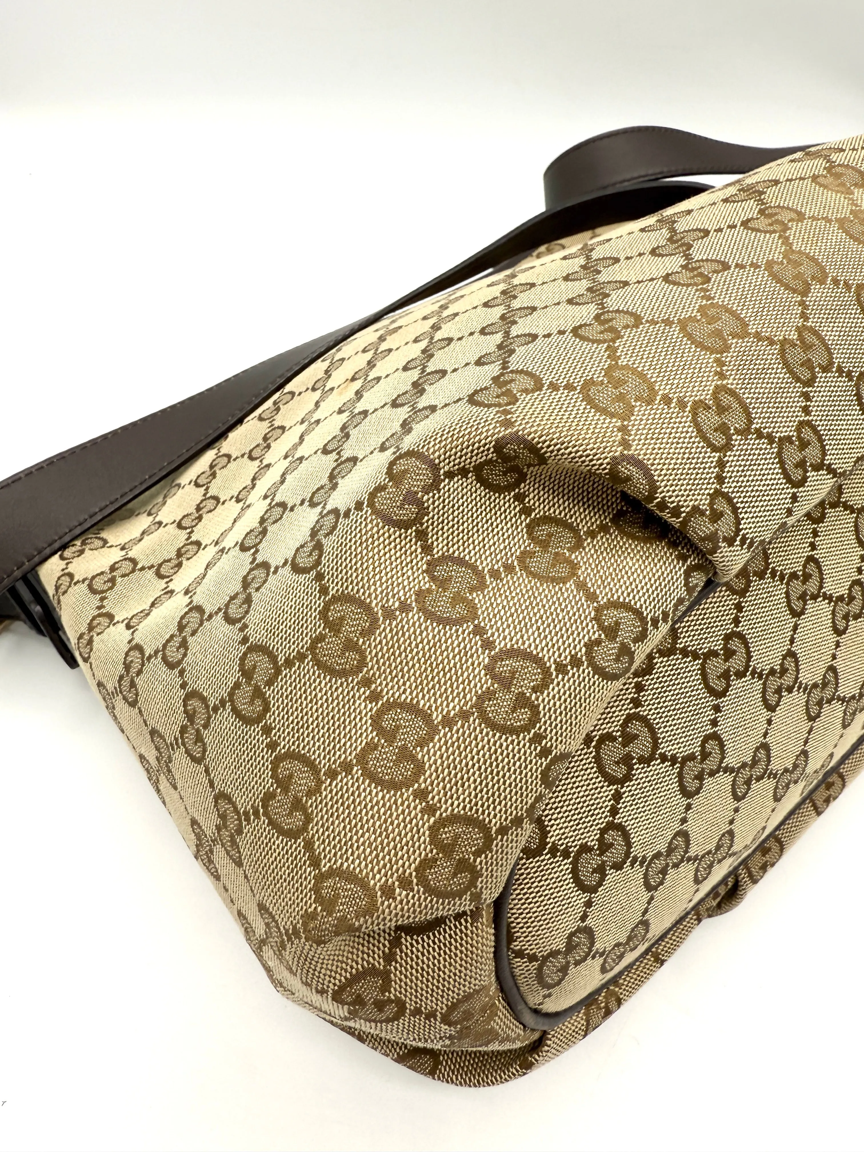 GG Brown Leather Trimmed Zip Crossbody