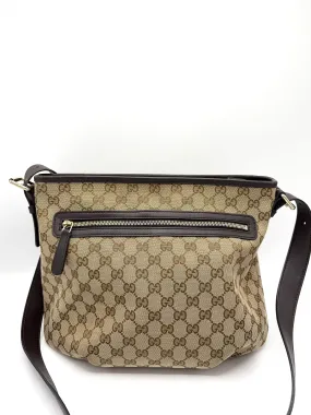 GG Brown Leather Trimmed Zip Crossbody