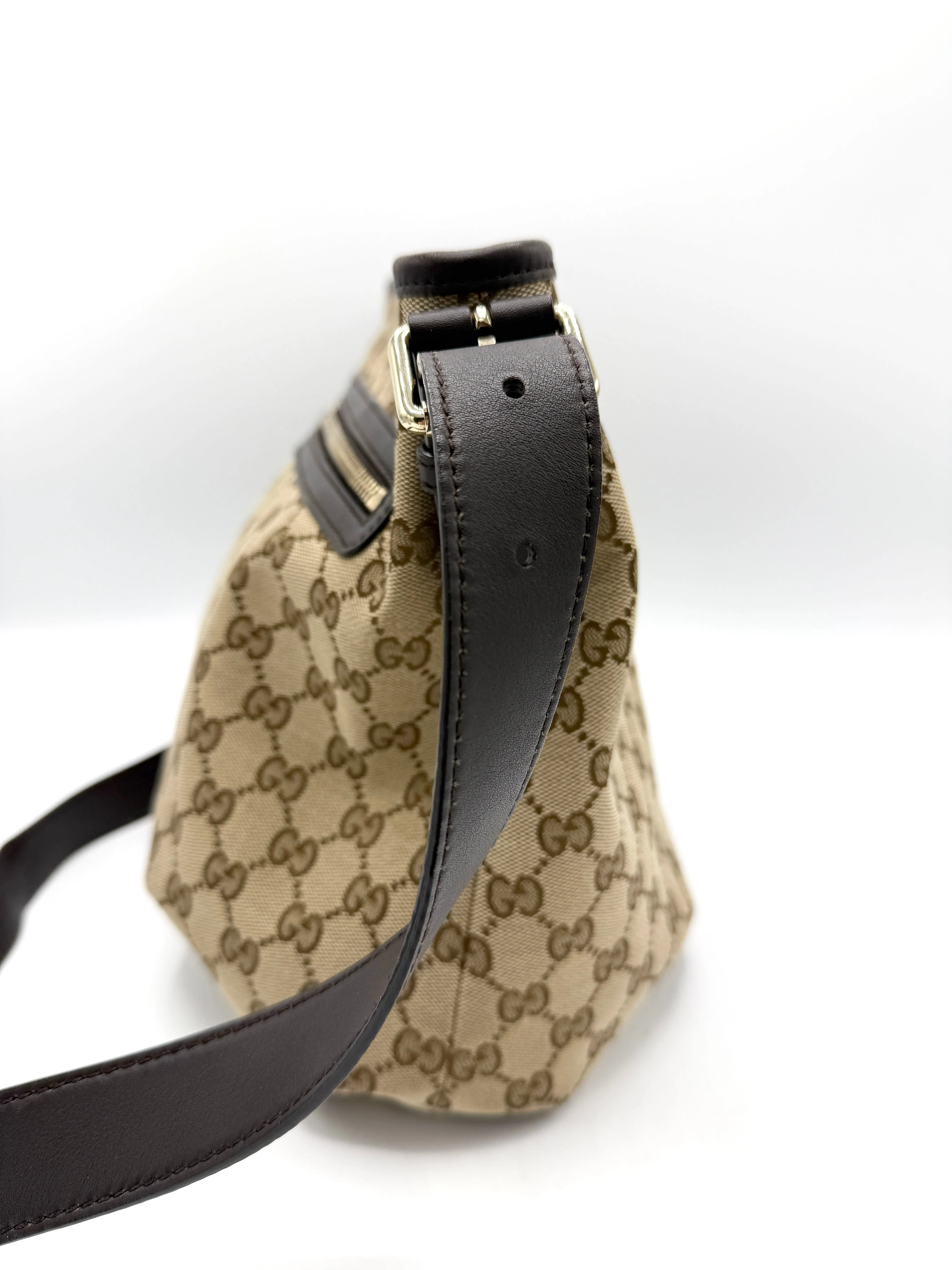 GG Brown Leather Trimmed Zip Crossbody