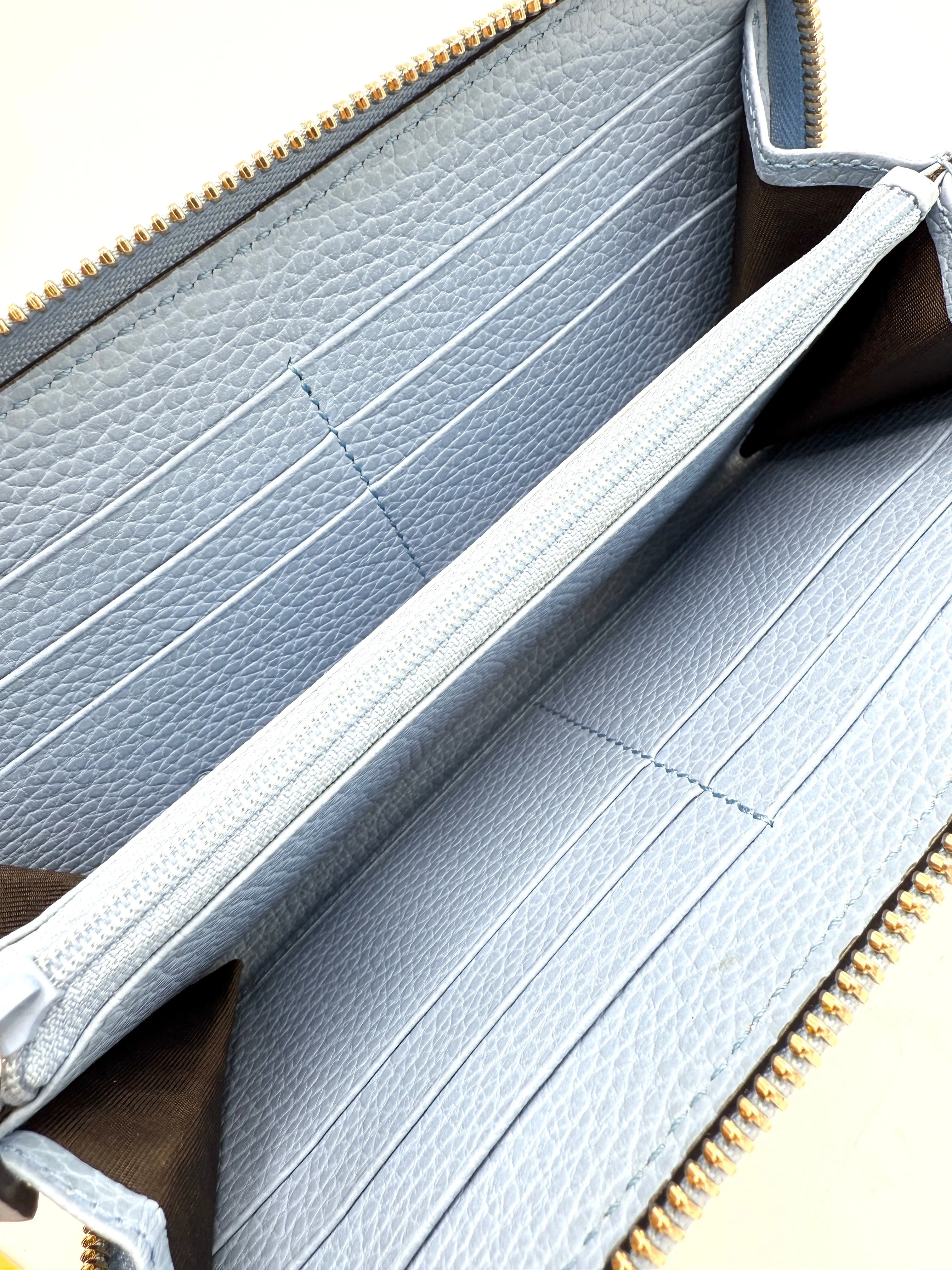GG Slate Blue Leather Trimmed Zippy Long Wallet