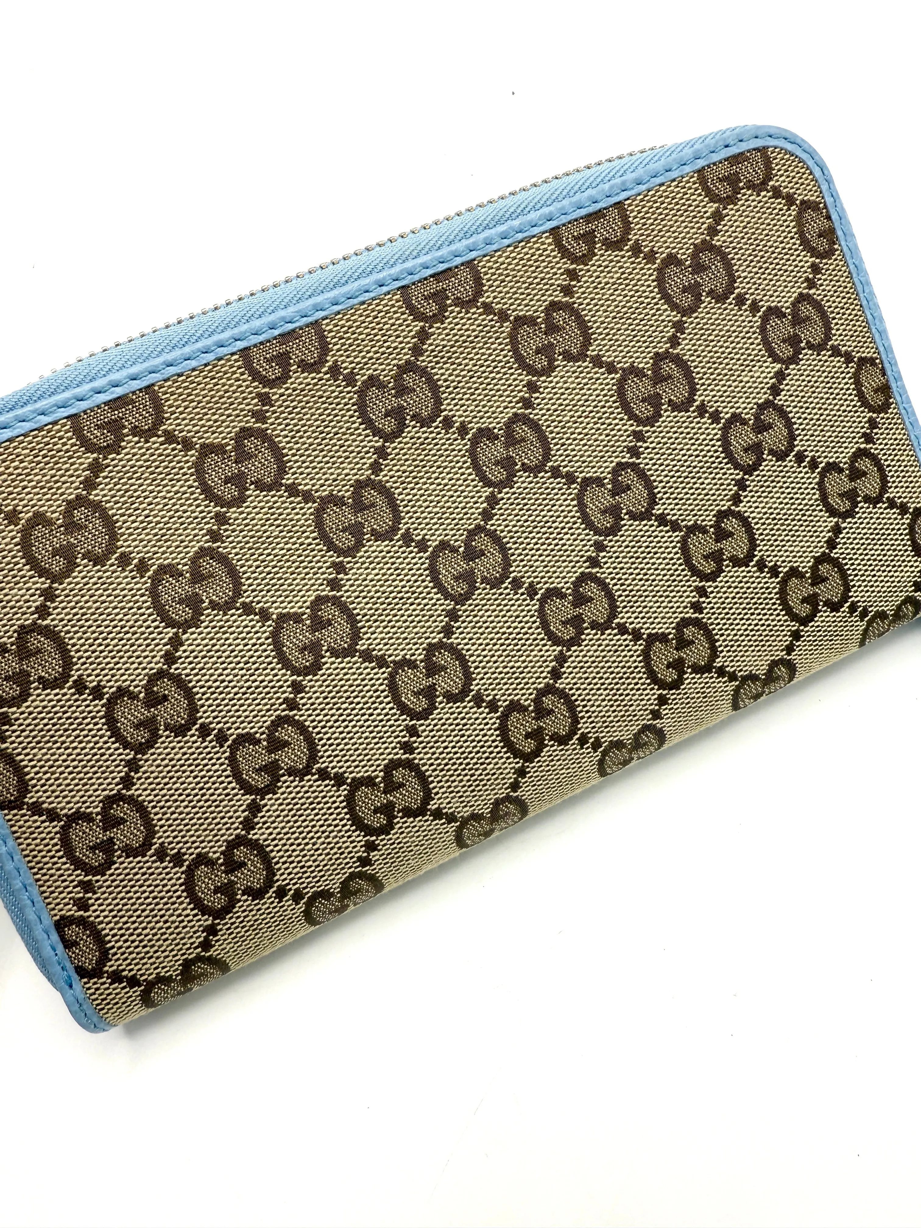 GG Slate Blue Leather Trimmed Zippy Long Wallet