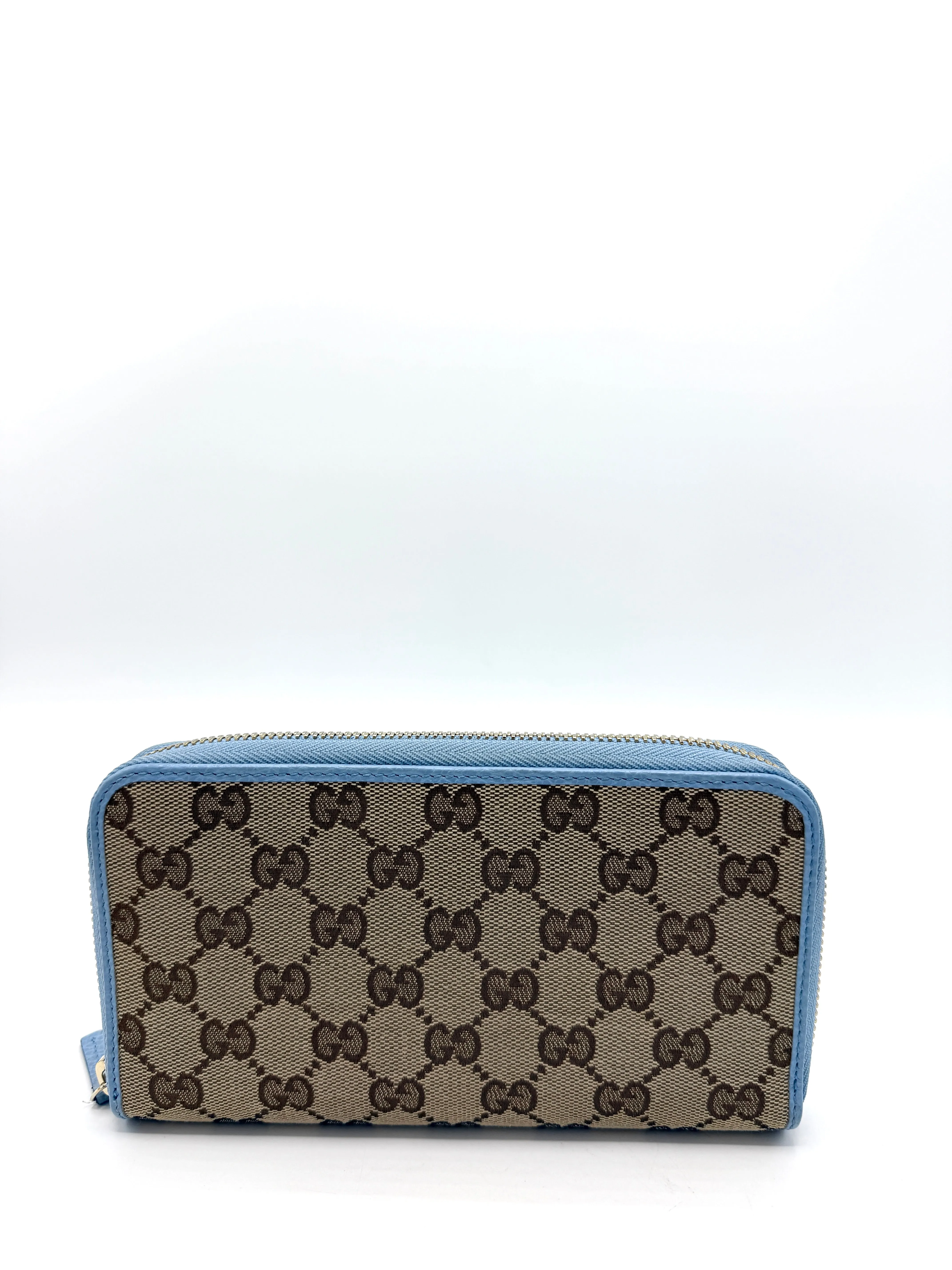 GG Slate Blue Leather Trimmed Zippy Long Wallet