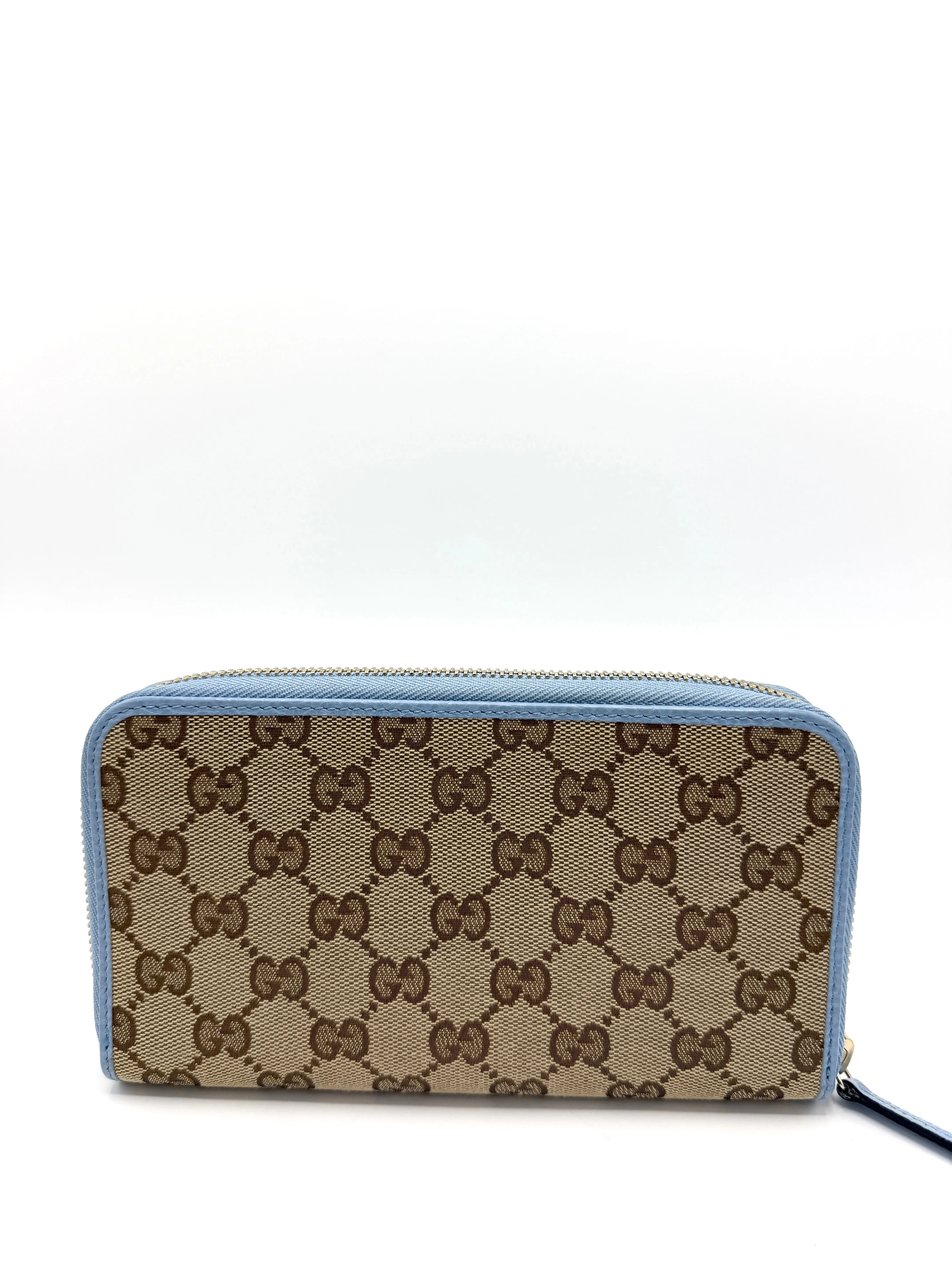 GG Slate Blue Leather Trimmed Zippy Long Wallet