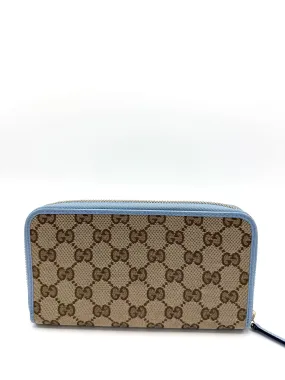 GG Slate Blue Leather Trimmed Zippy Long Wallet