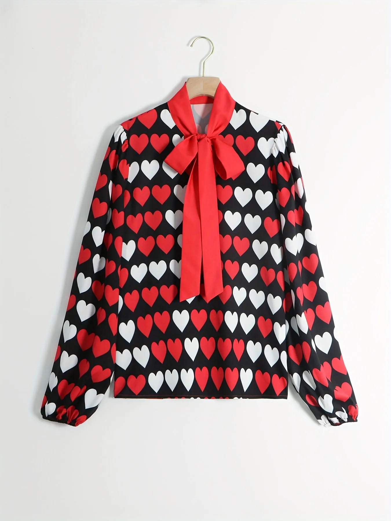 Heart Print Bow Front Blouse