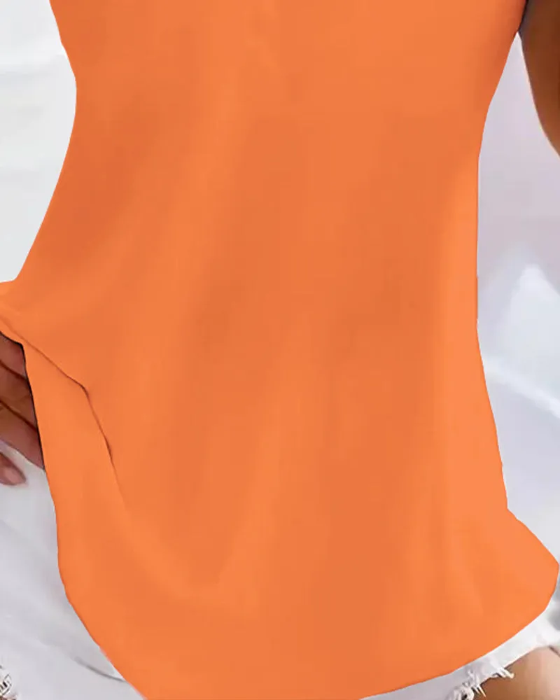 Lace Patch V Neck Casual Tank Top