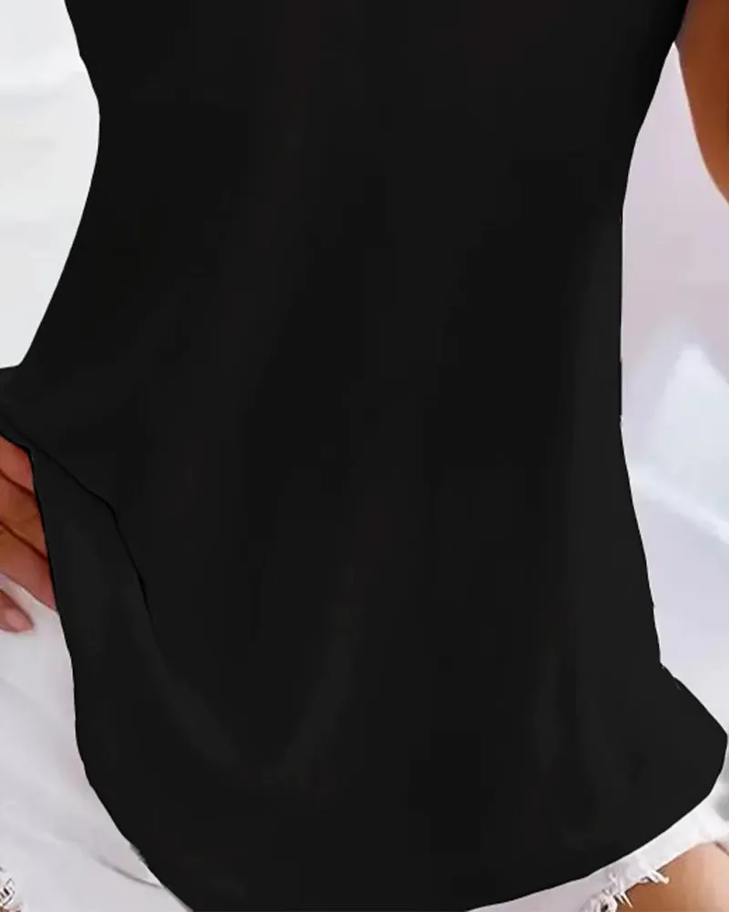 Lace Patch V Neck Casual Tank Top