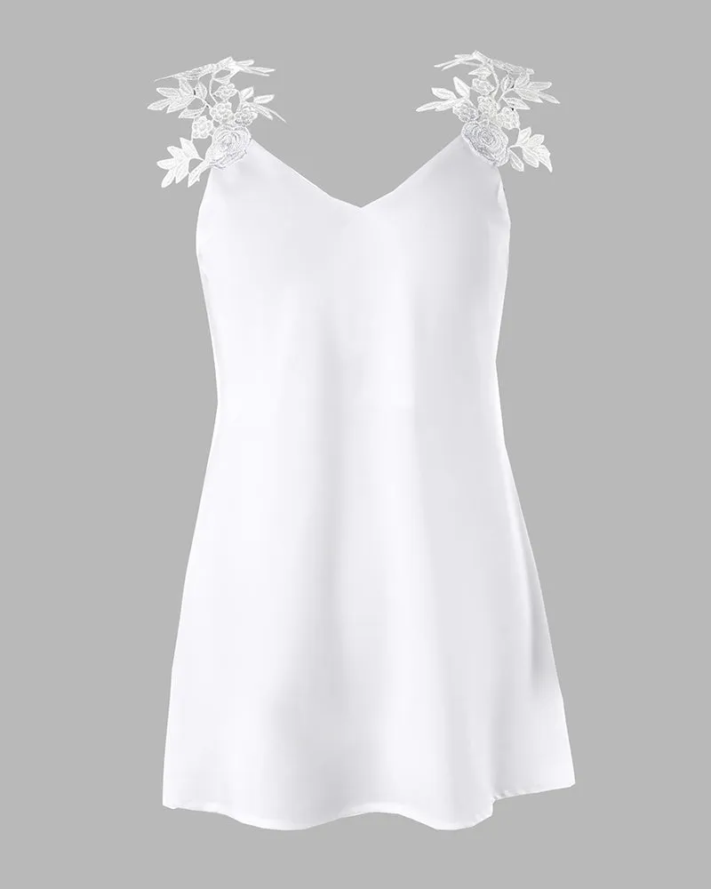 Lace Patch V Neck Casual Tank Top