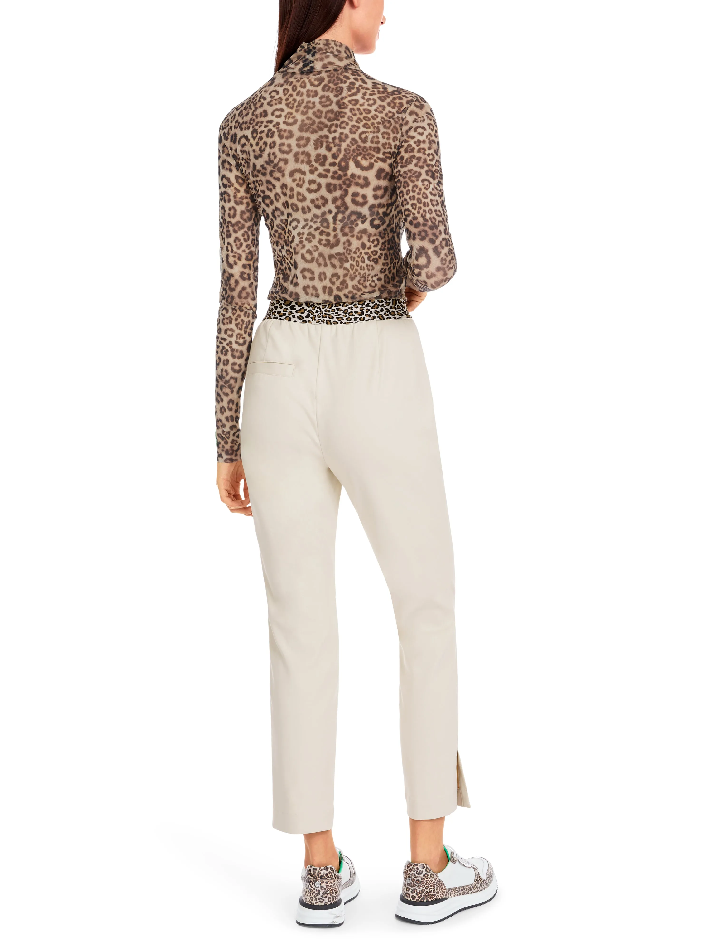 MARC CAIN Cream Trousers With Leopard Print Detail