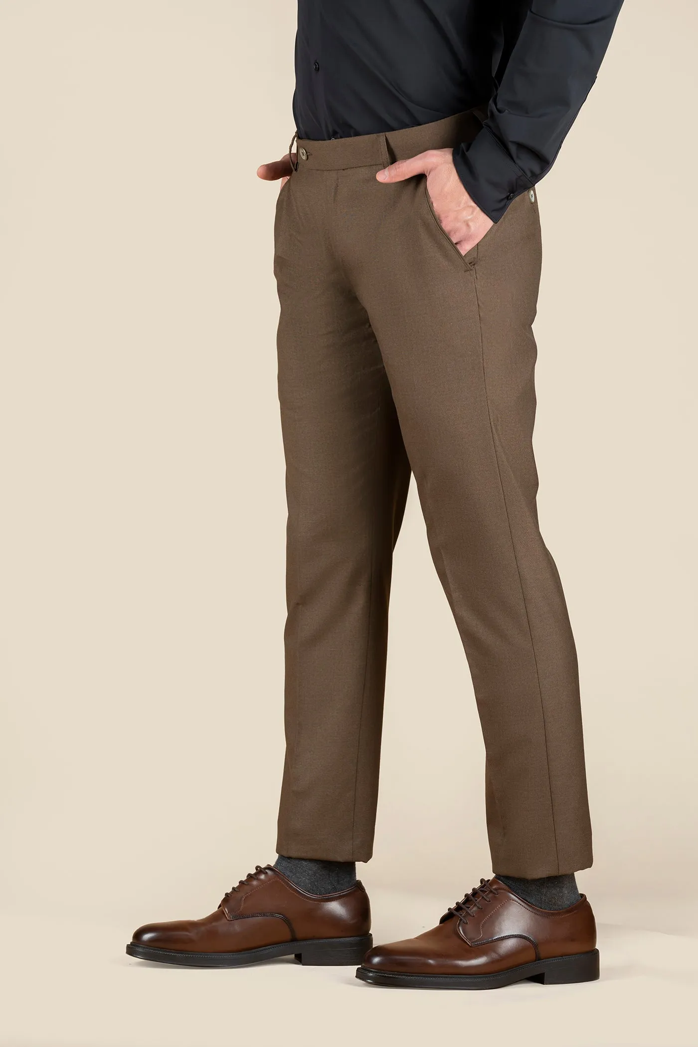 Men's Brown Solid Formal Trousers
