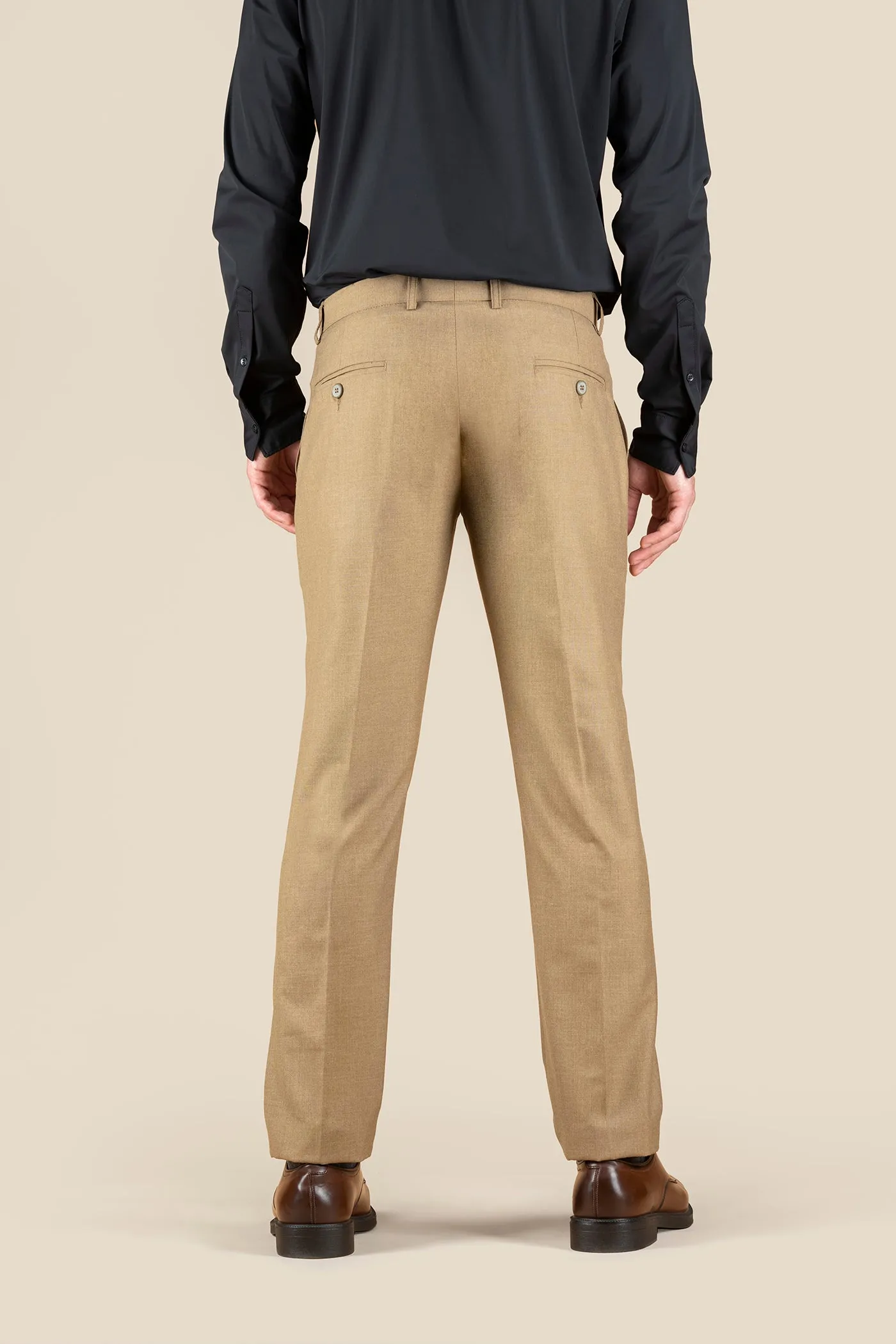 Men's Khaki Solid Formal Trousers