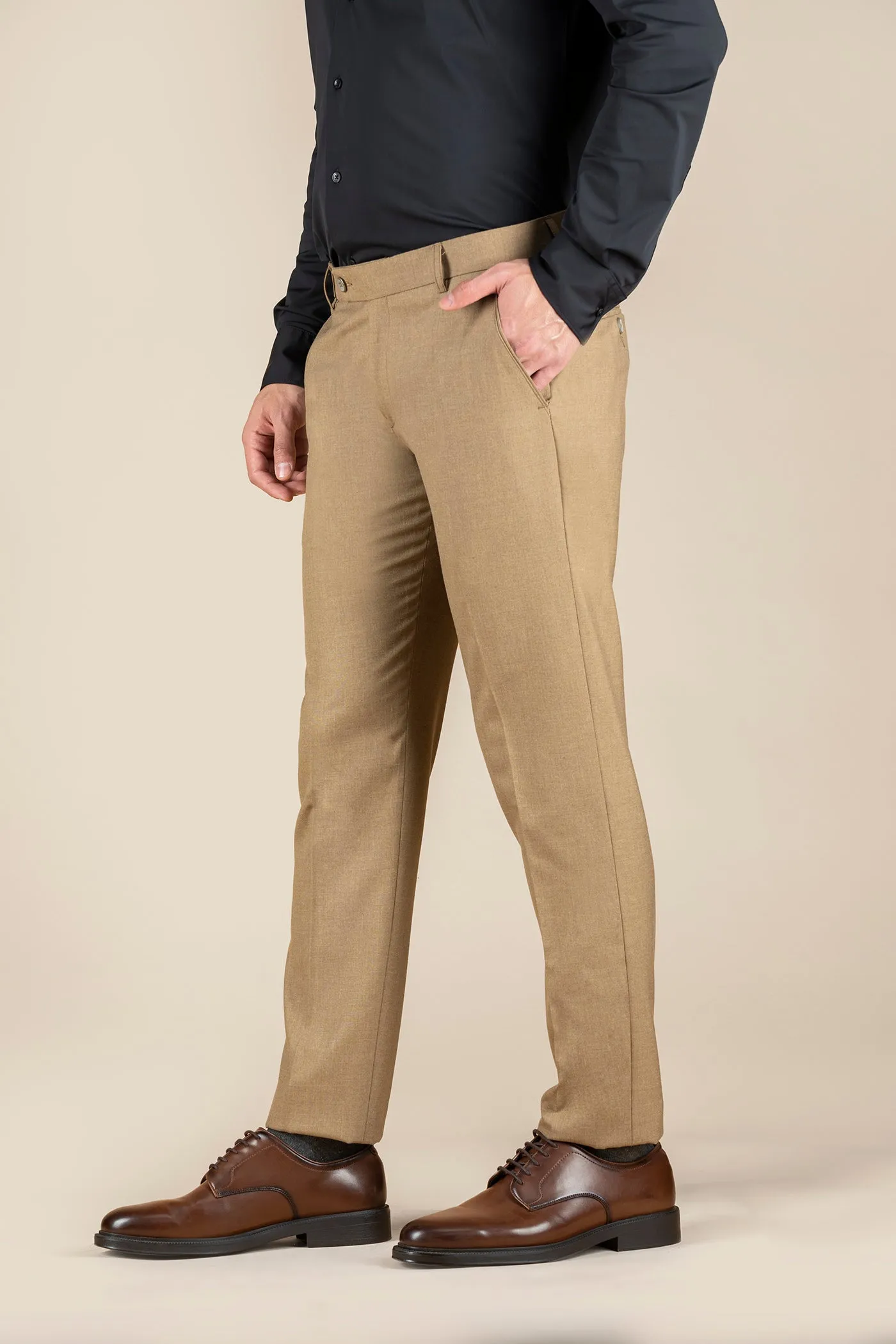 Men's Khaki Solid Formal Trousers