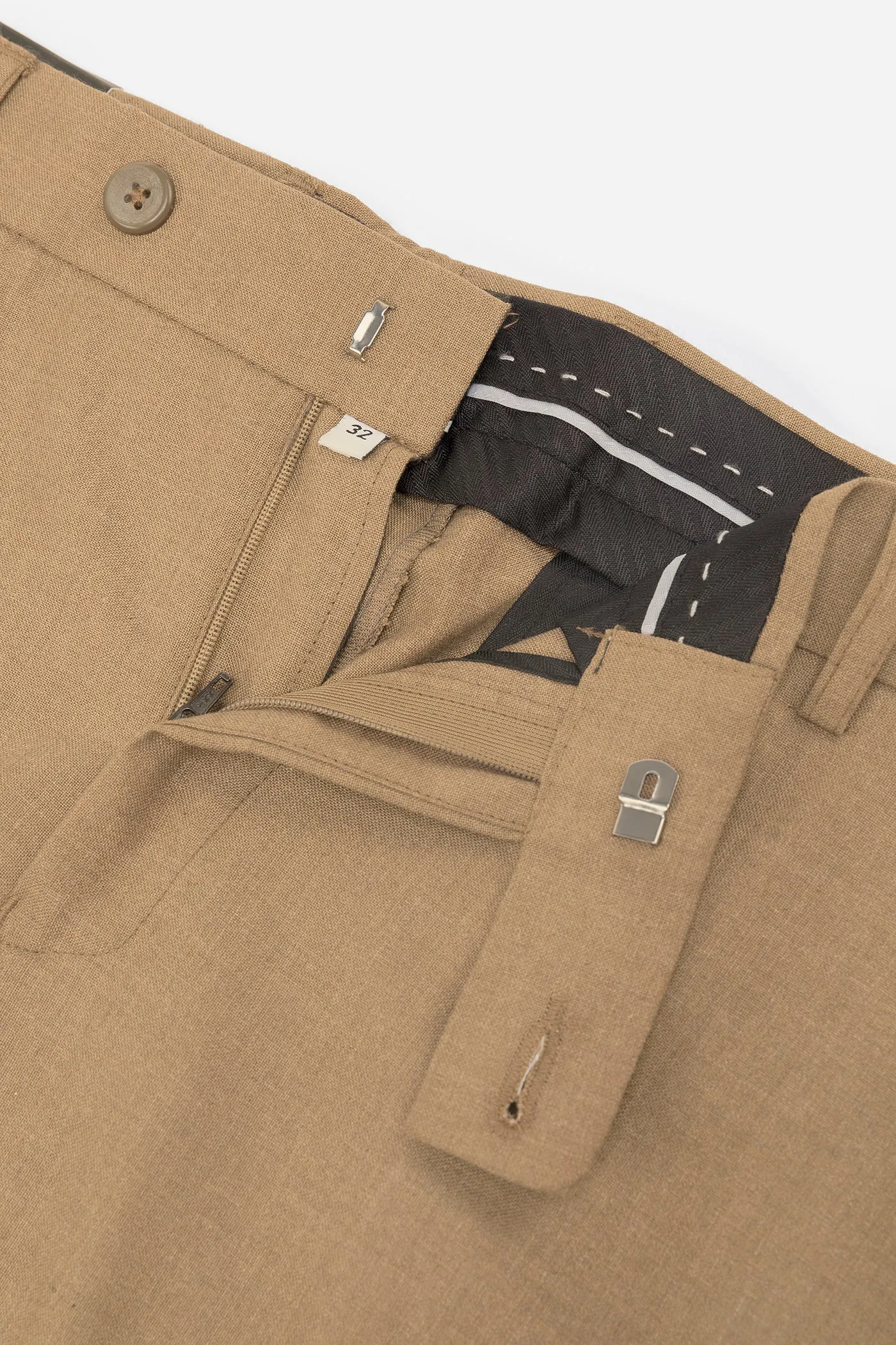 Men's Khaki Solid Formal Trousers