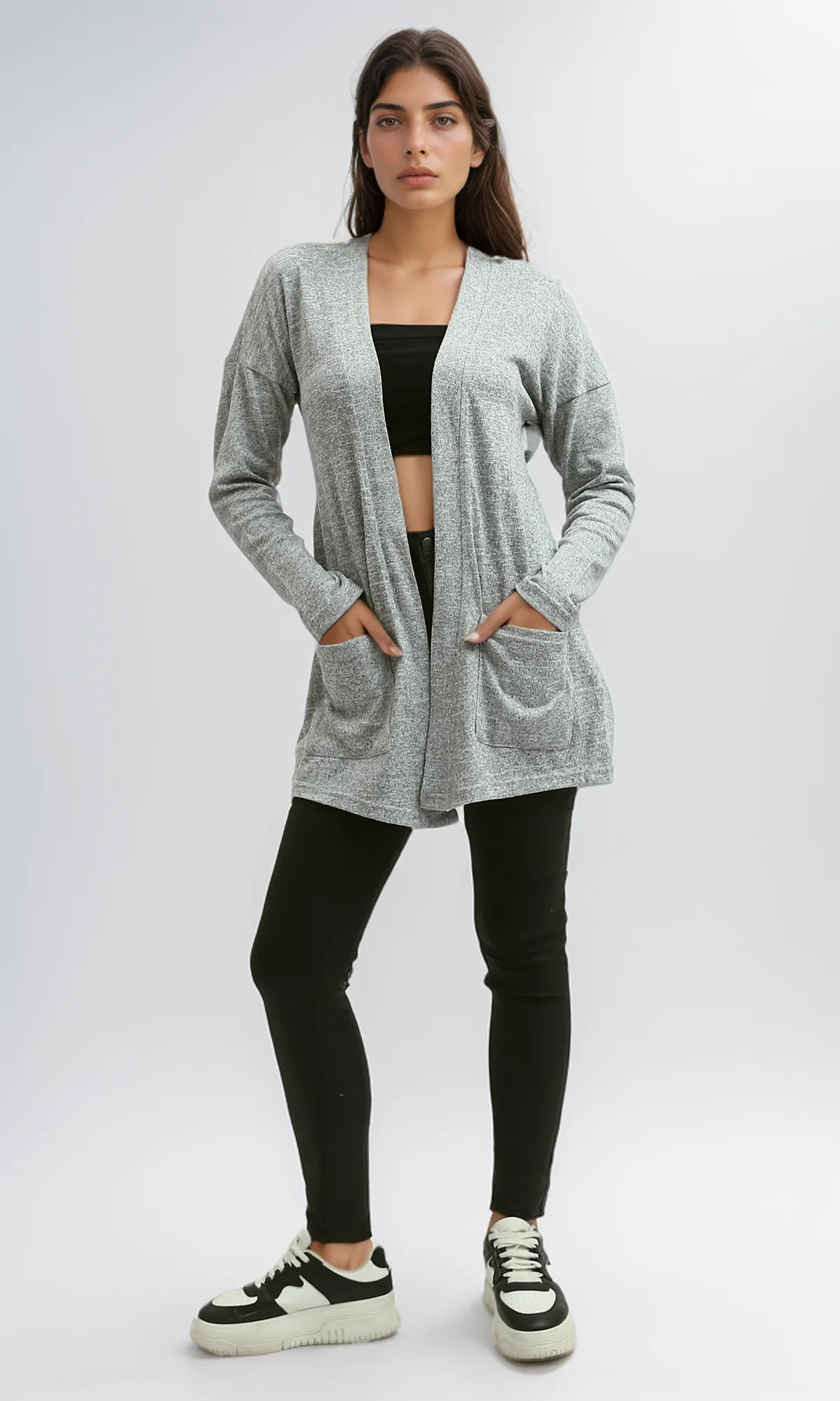 O192308 Heather Grey Slip On Summer Cardigan