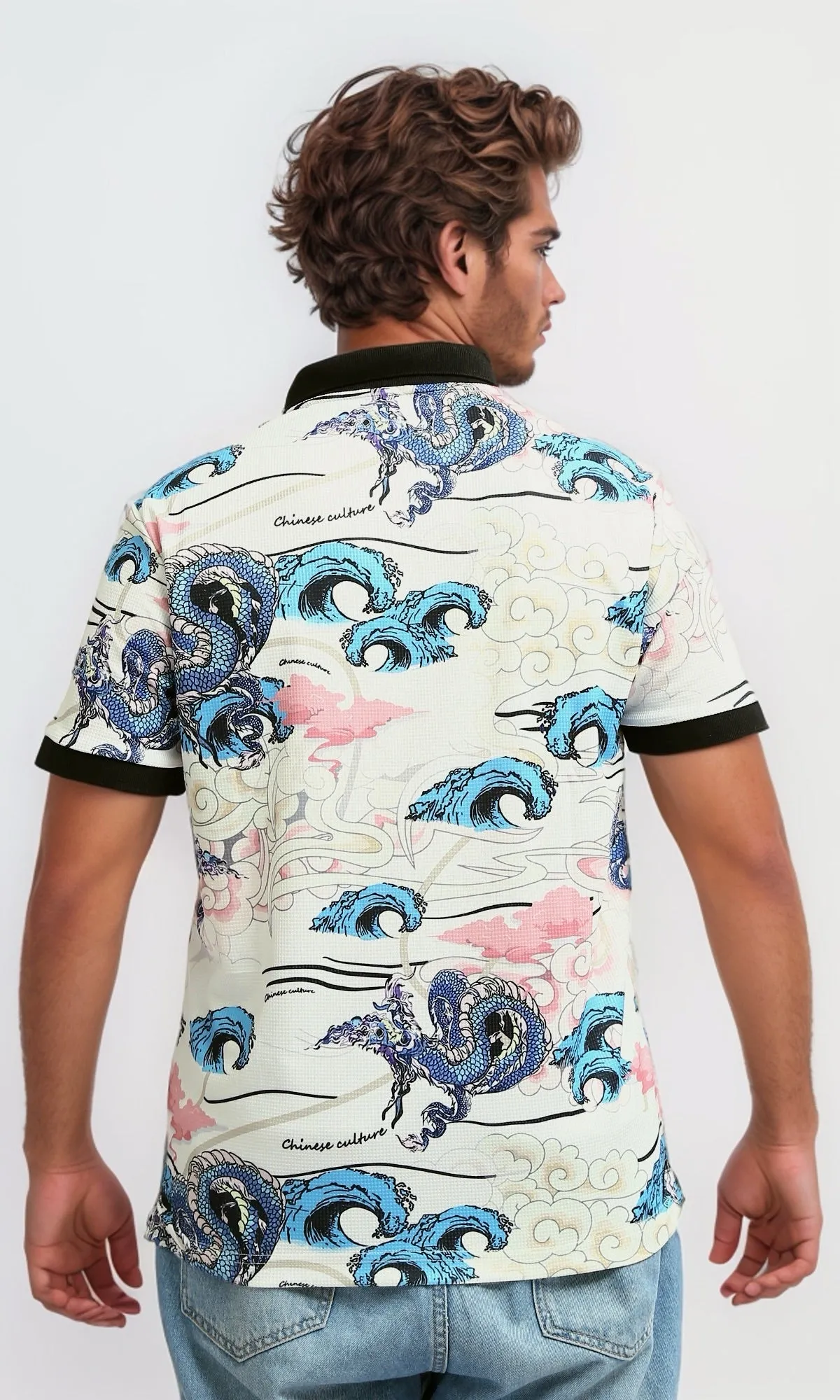 O198431 -  Printed Turn Down Polo T-shirt - Multicolor