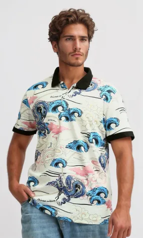 O198431 -  Printed Turn Down Polo T-shirt - Multicolor