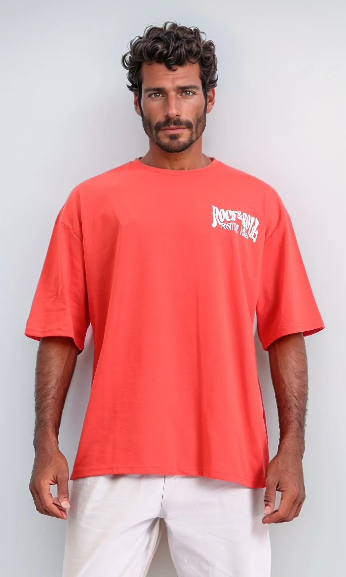 R208562 - Crew Neck Printed "Rock & Roll" Long Tee - Watermelon