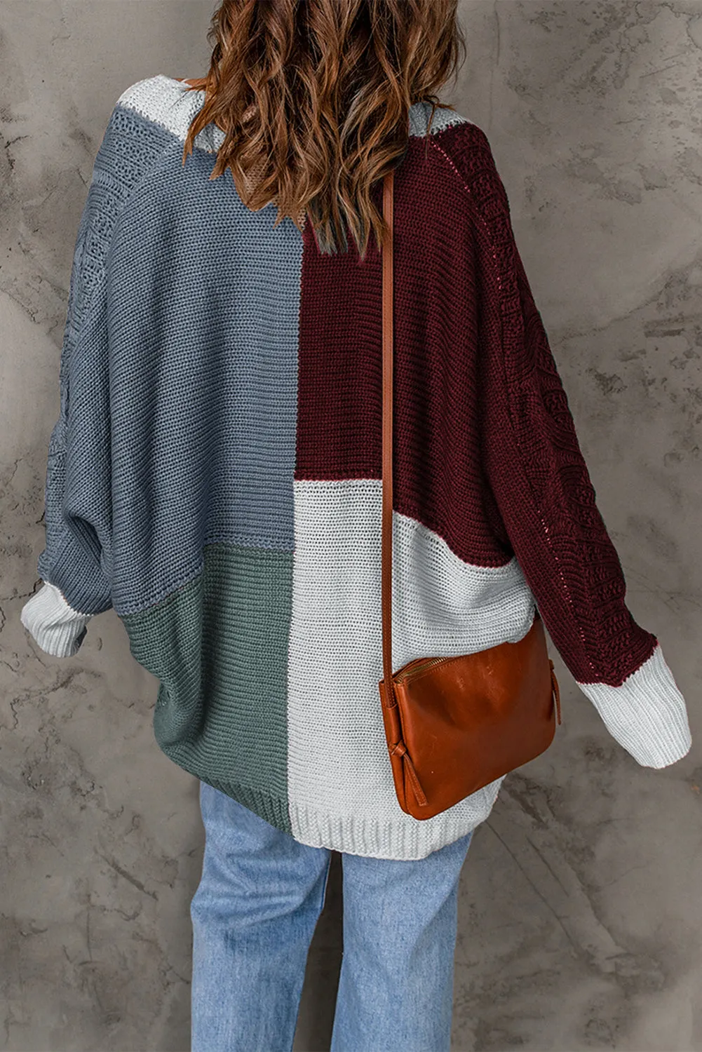 Red Color Block Loose Cardigan