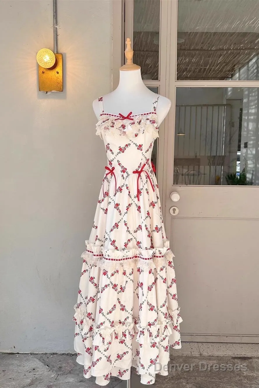 Sexy A Line Square Neckline Sleeveless WomenS Red Floral Holiday Dress Vacation Dresses Birthday Dress