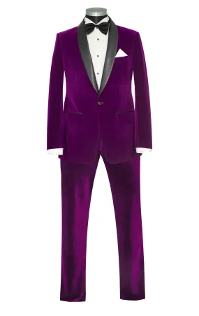 SLIM-FIT PURPLE VELVET TUXEDO SUIT FOR MEN
