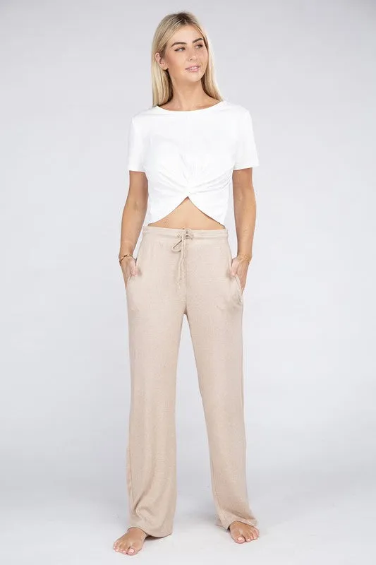 Soft Terry Lounge Pants with Elastic Drawstring Waist