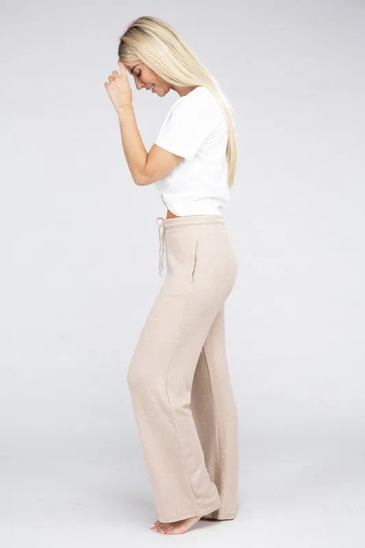 Soft Terry Lounge Pants with Elastic Drawstring Waist